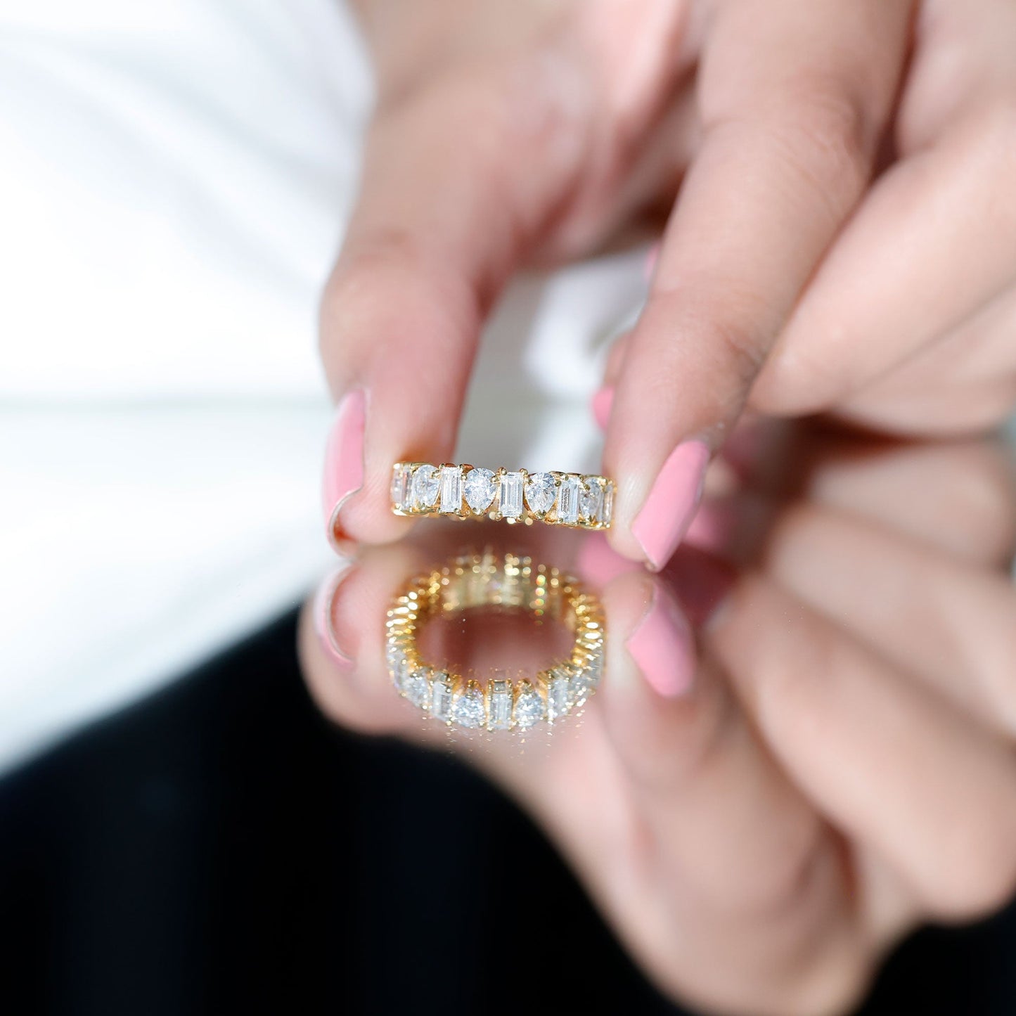 Pear and Baguette Cut Moissanite Alternate Eternity Band