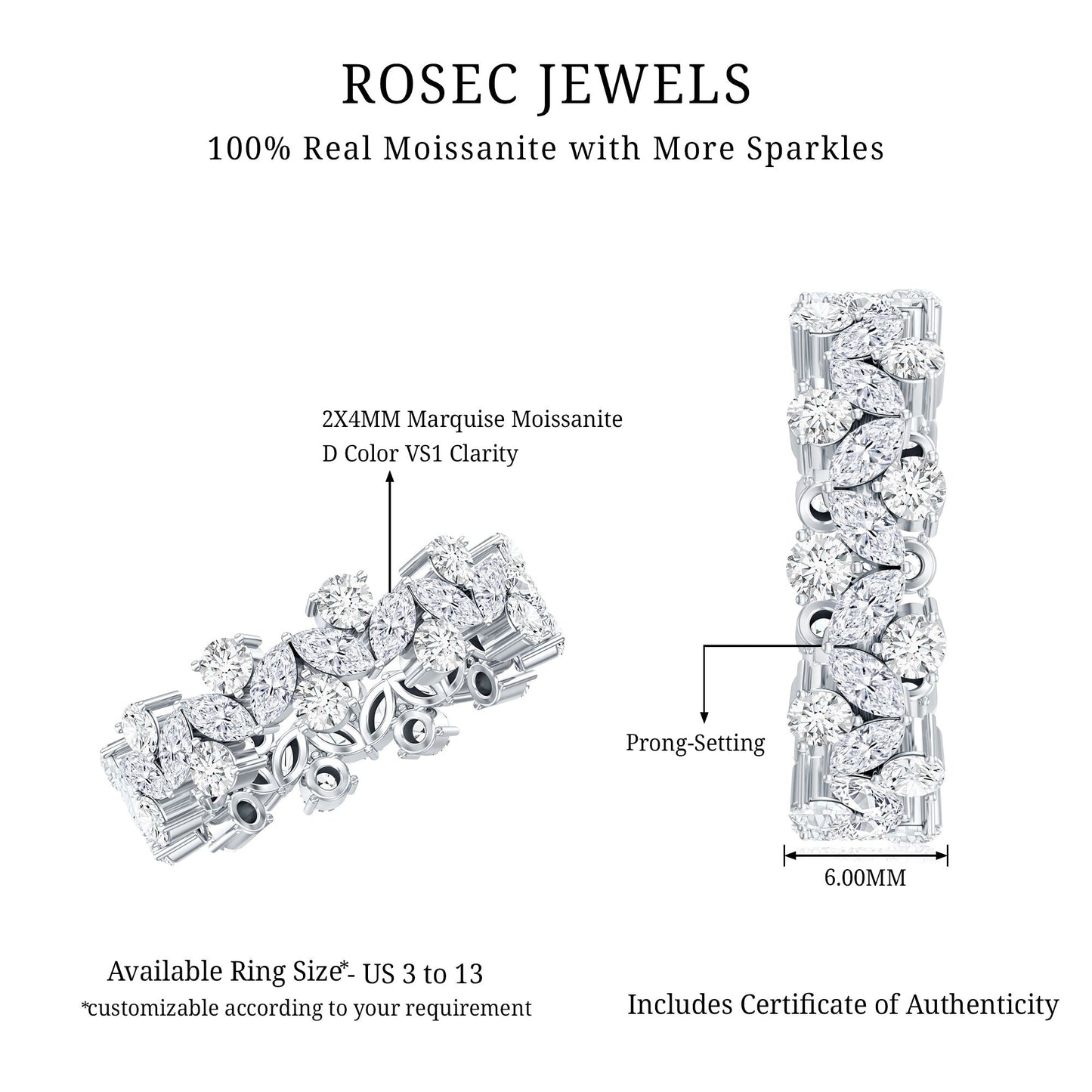 Marquise and Round Moissanite Cluster Eternity Band