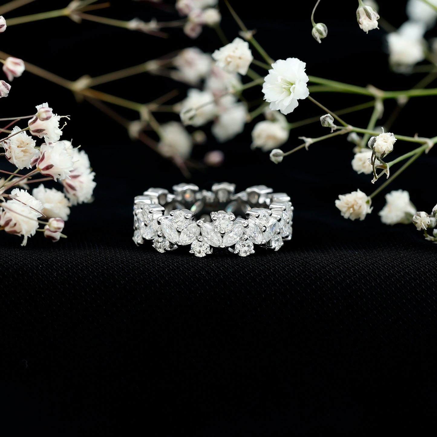 Marquise and Round Moissanite Cluster Eternity Band