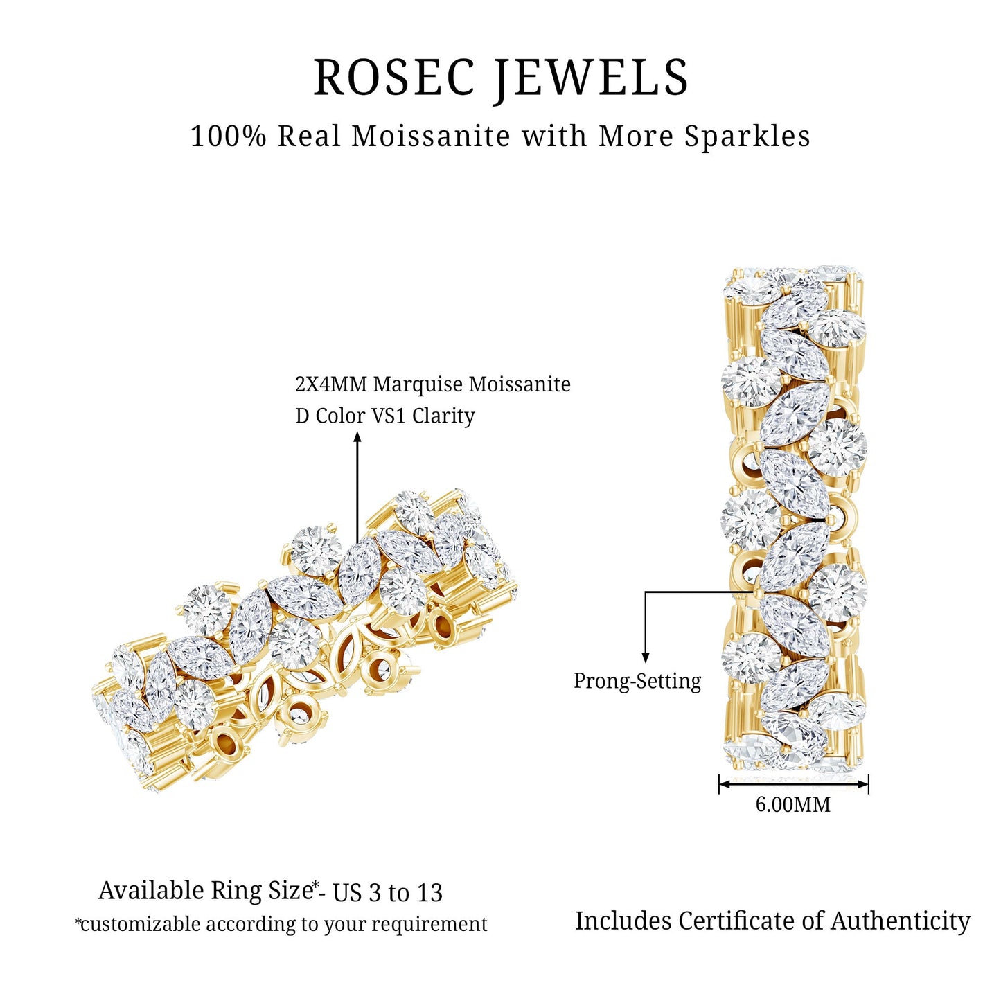 Marquise and Round Moissanite Cluster Eternity Band