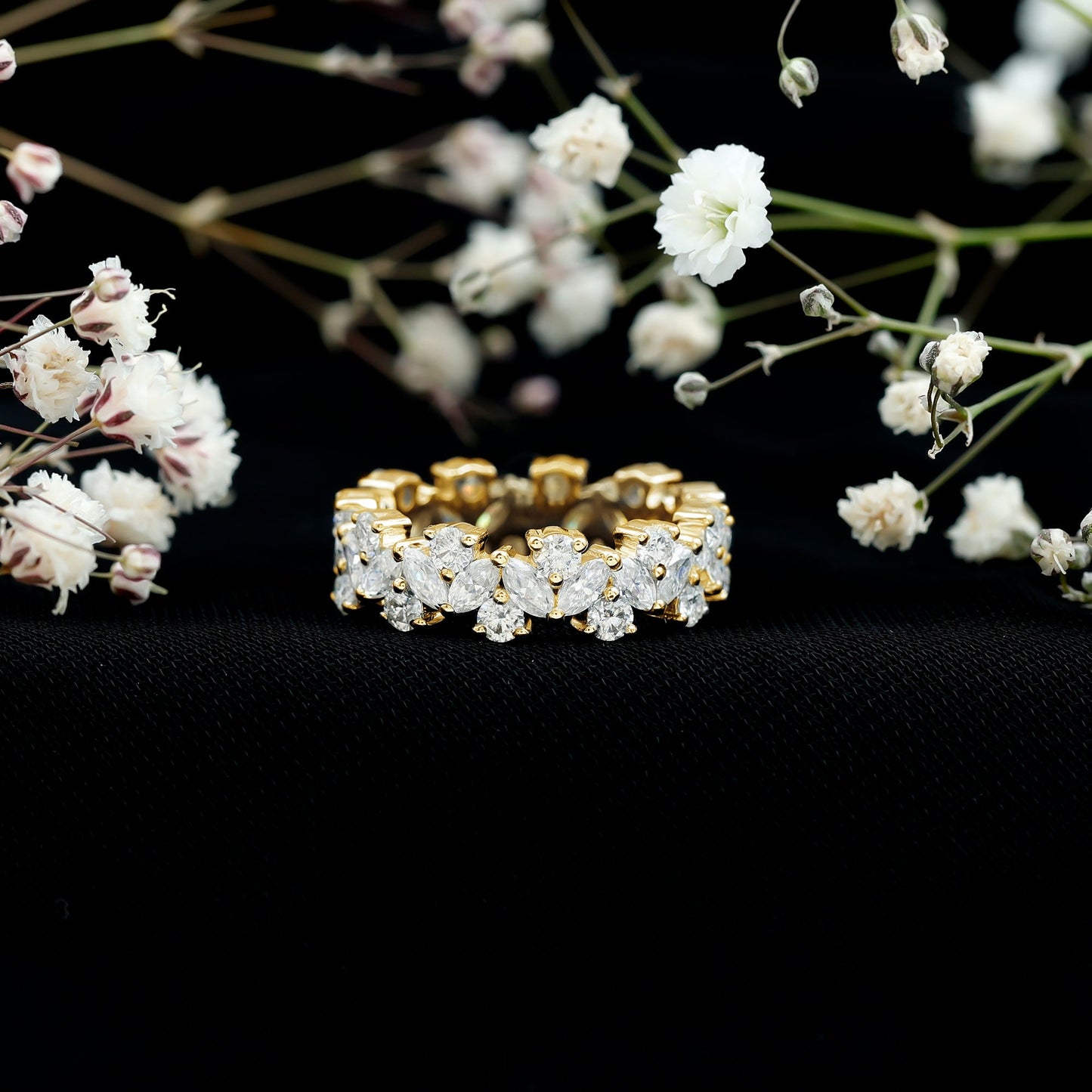 Marquise and Round Moissanite Cluster Eternity Band