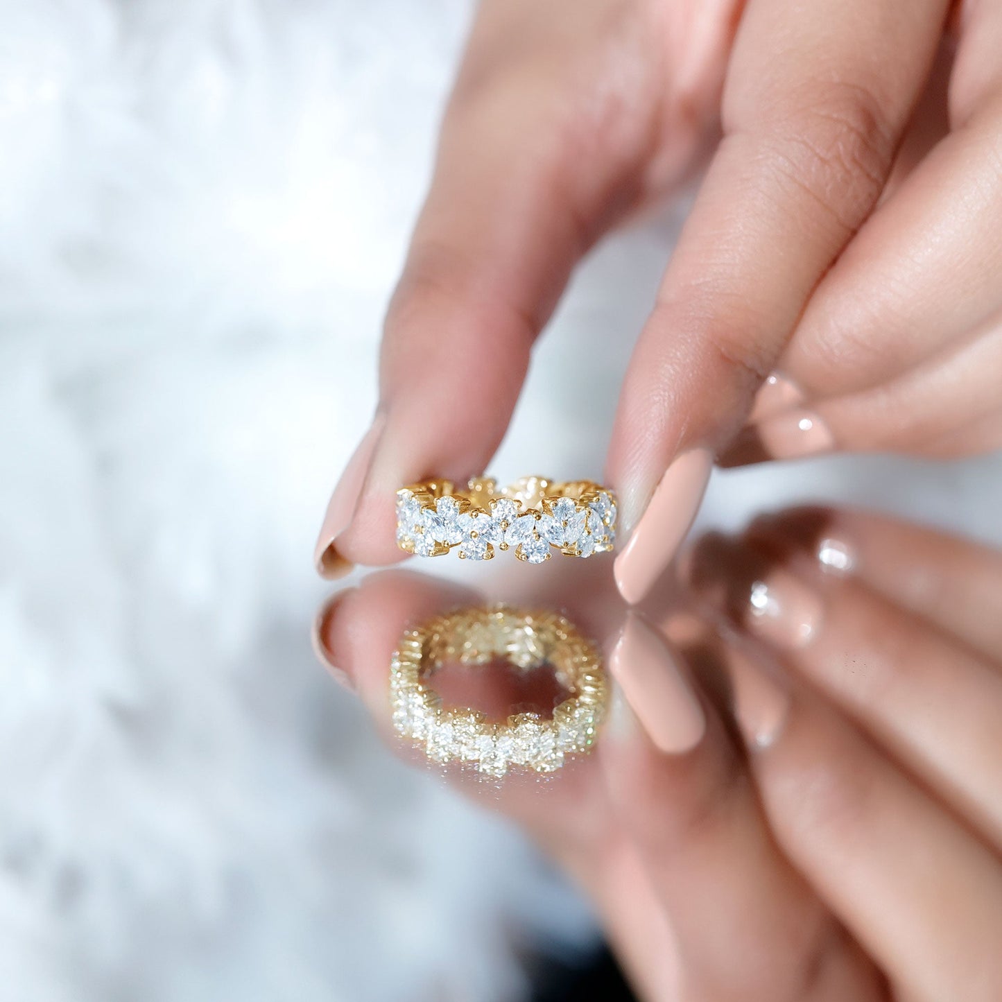 Marquise and Round Moissanite Cluster Eternity Band