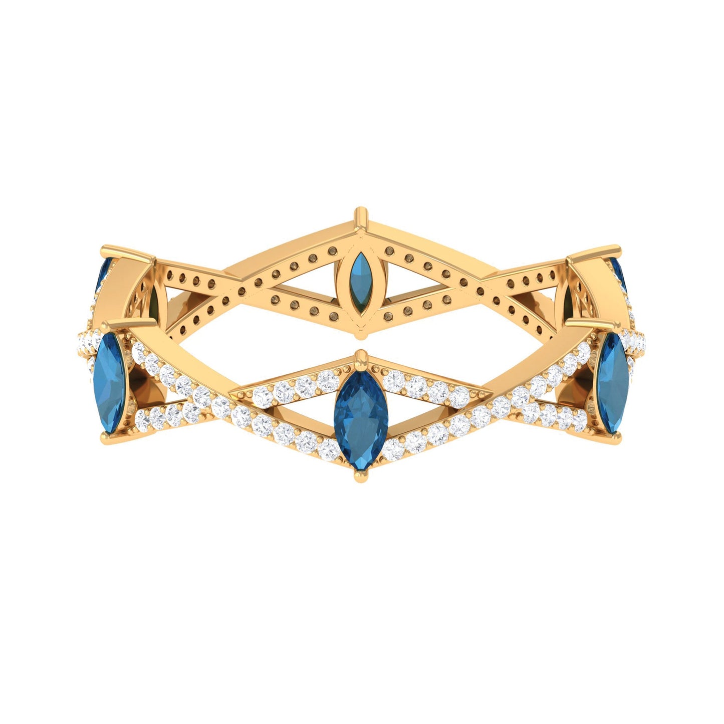 Marquise London Blue Topaz Crossover Eternity Band with Diamond