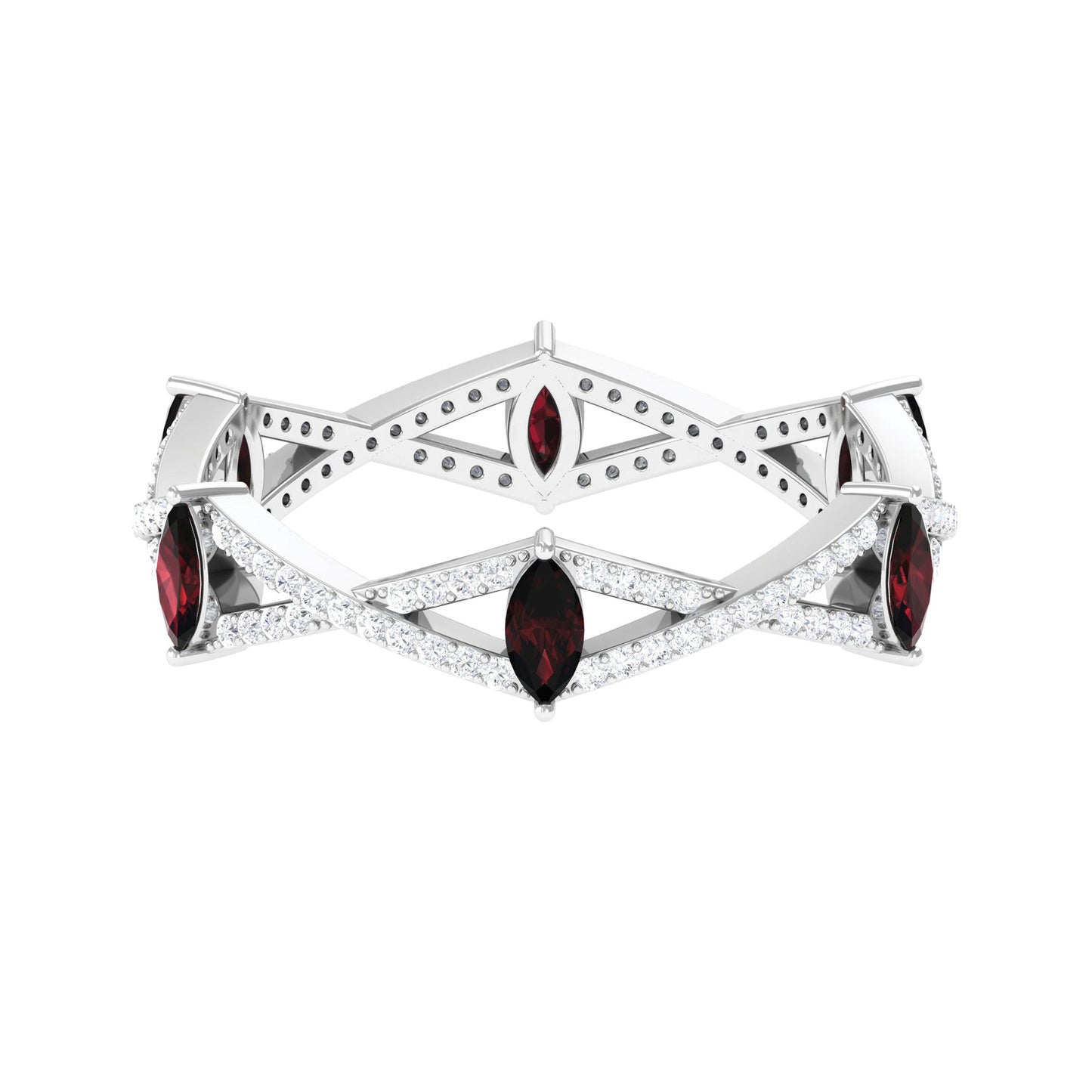 Natural Marquise Garnet Diamond Eternity Ring with Crossover Shank