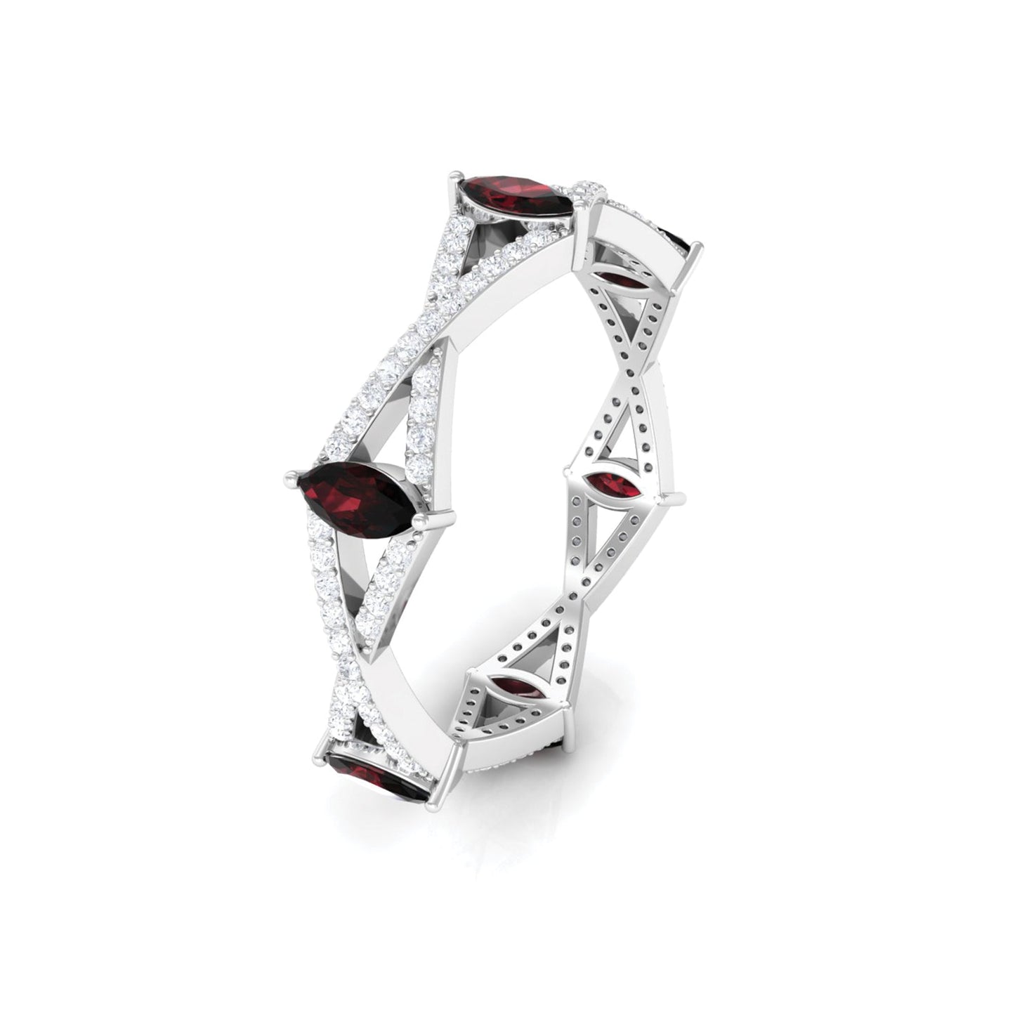 Natural Marquise Garnet Diamond Eternity Ring with Crossover Shank