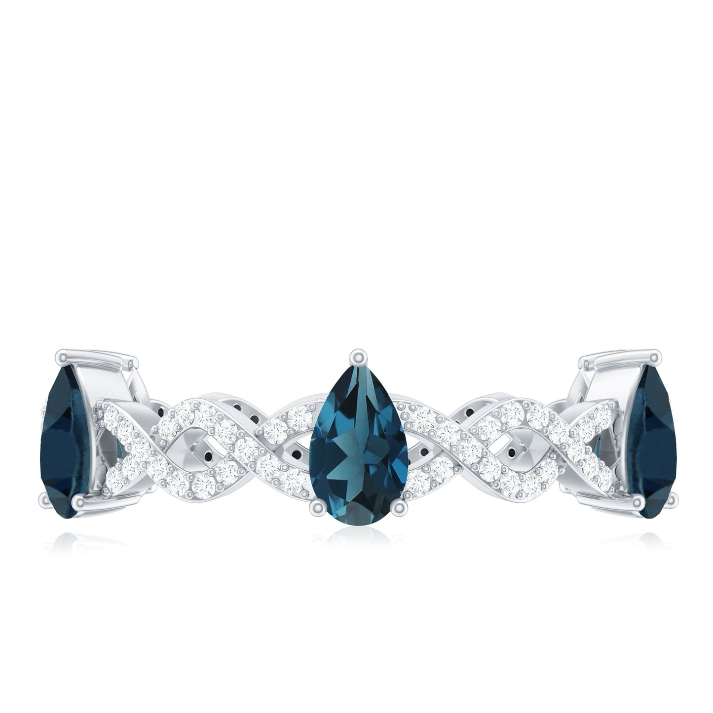 Pear Shape London Blue Topaz Crossover Eternity Band with Diamond