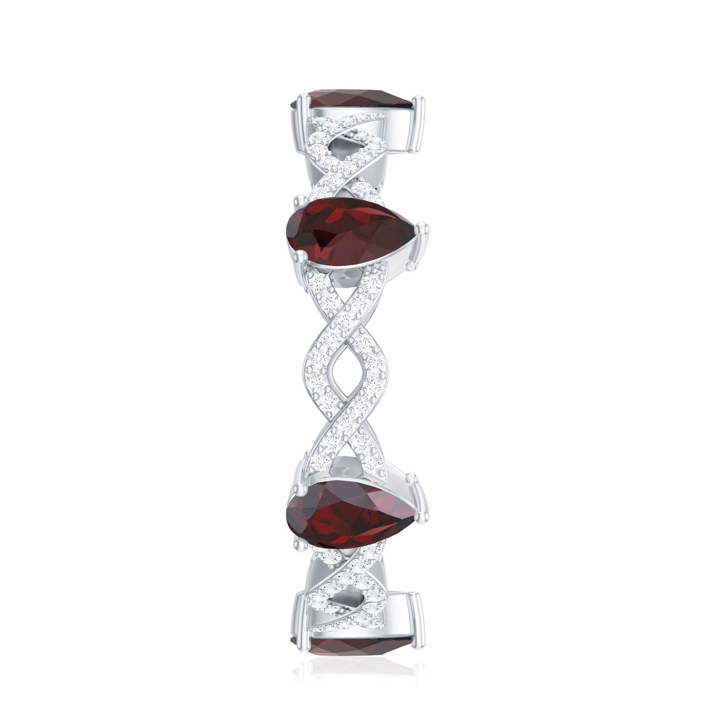 Natural Pear Shape Garnet Diamond Eternity Ring with Crossover Shank