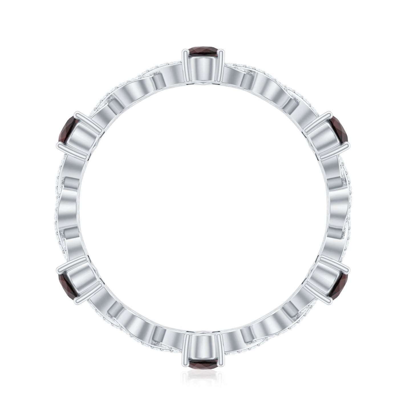 Natural Pear Shape Garnet Diamond Eternity Ring with Crossover Shank