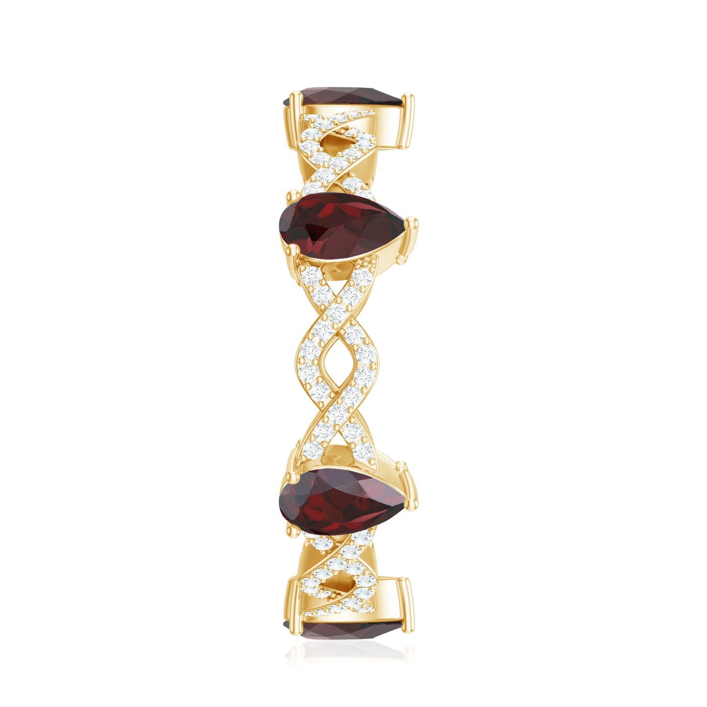 Natural Pear Shape Garnet Diamond Eternity Ring with Crossover Shank