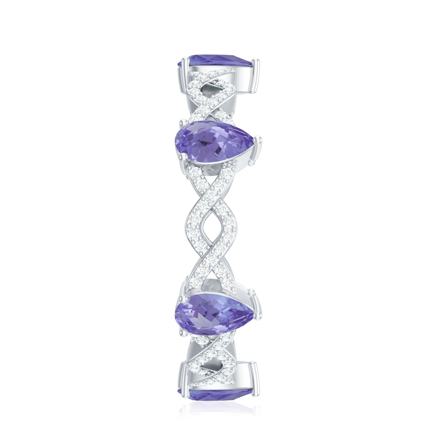 Natural Pear Shape Tanzanite Diamond Eternity Ring with Crossover Shank