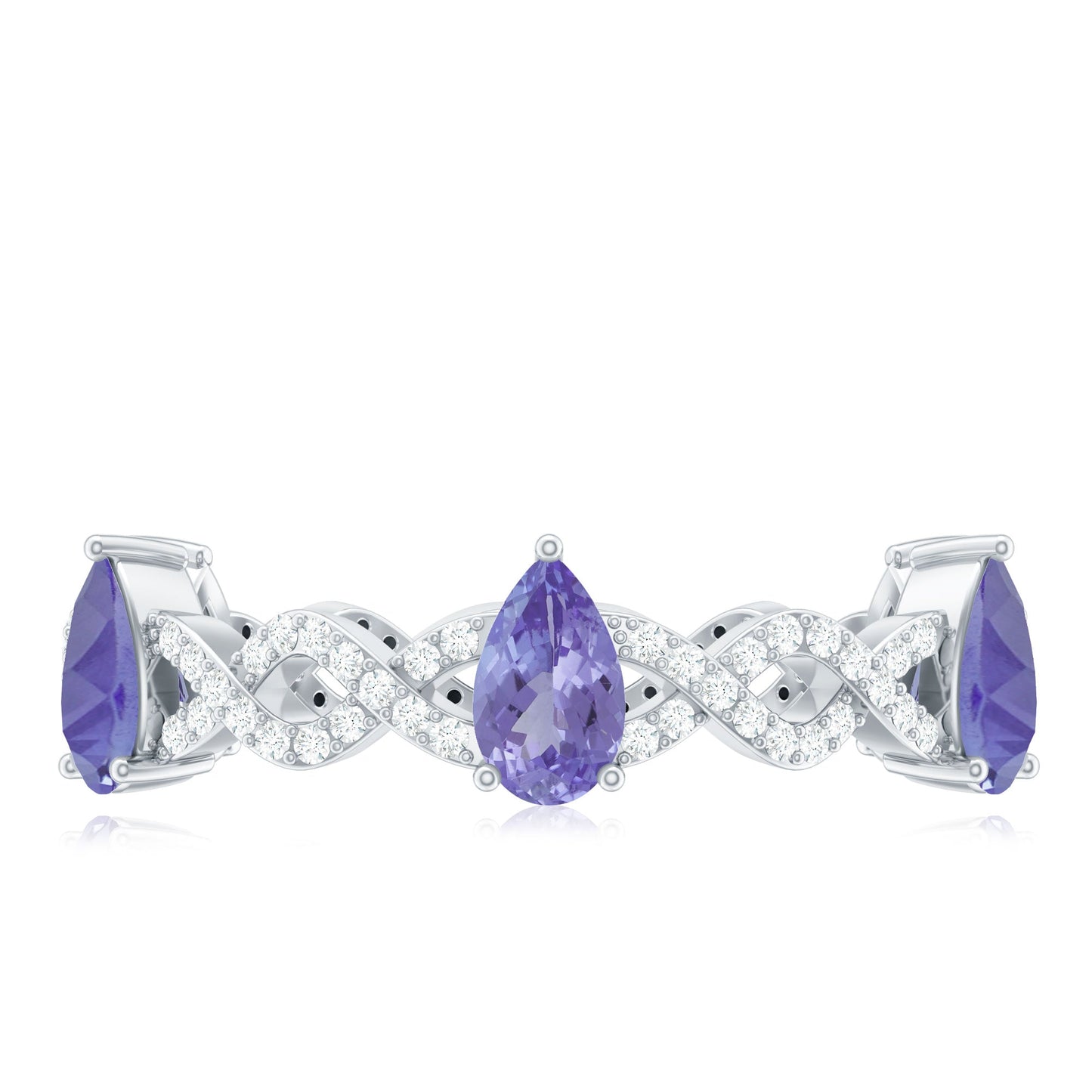 Natural Pear Shape Tanzanite Diamond Eternity Ring with Crossover Shank