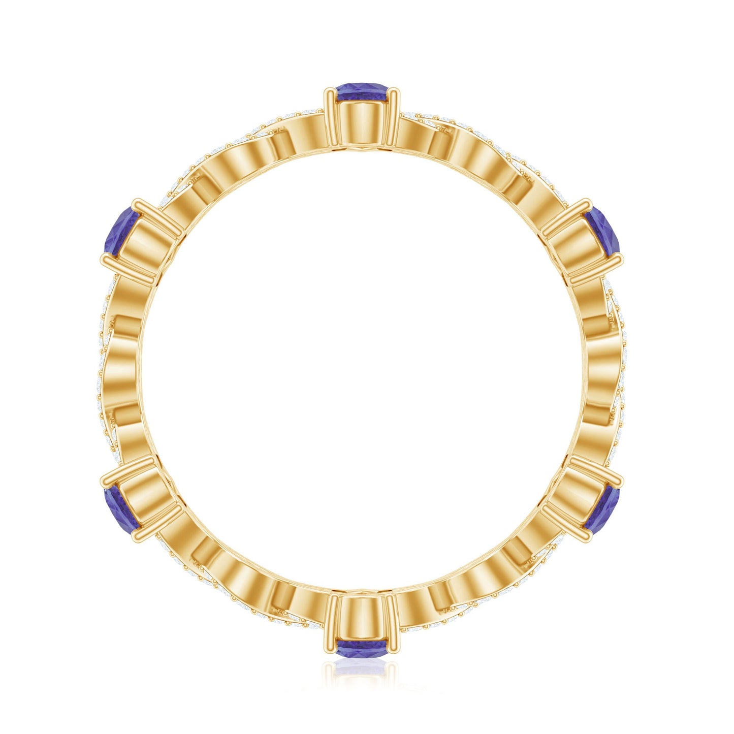 Natural Pear Shape Tanzanite Diamond Eternity Ring with Crossover Shank