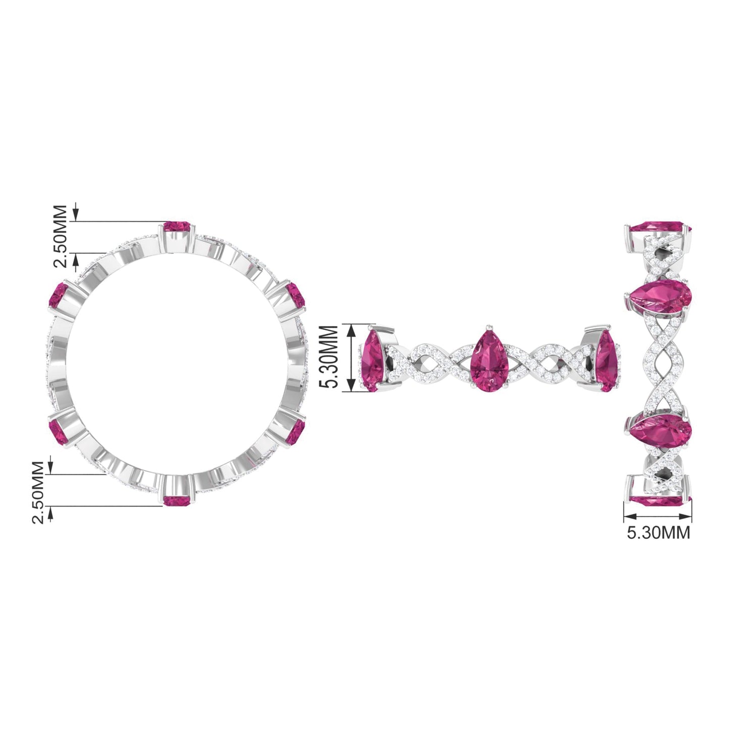 Natural Pink Tourmaline Crossover Eternity Ring with Diamond