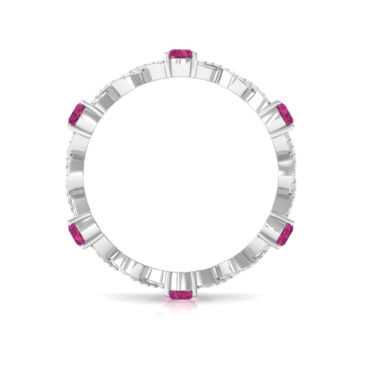 Natural Pink Tourmaline Crossover Eternity Ring with Diamond