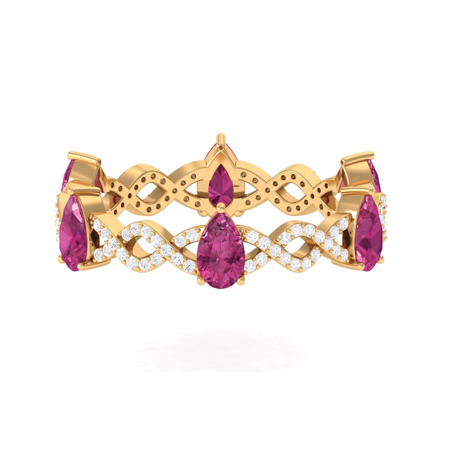 Natural Pink Tourmaline Crossover Eternity Ring with Diamond