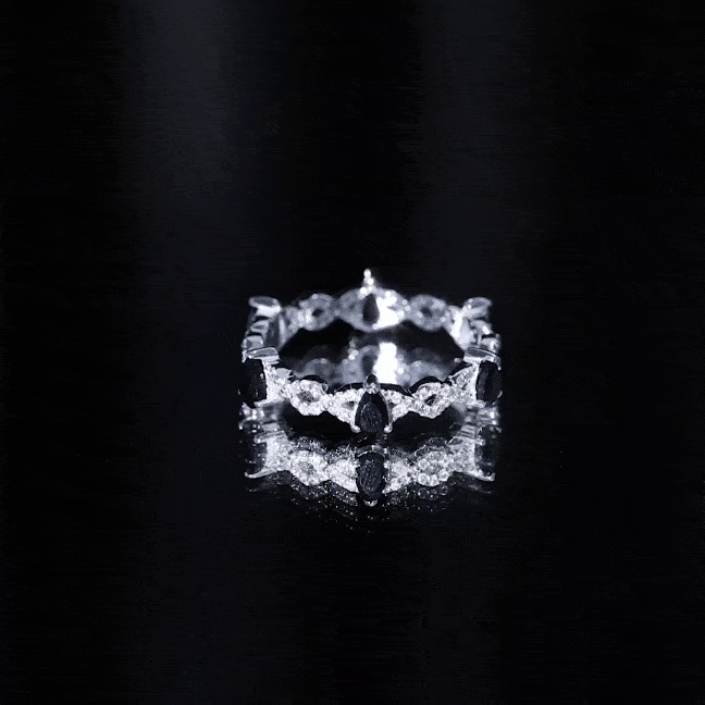 Pear Shaped Black Onyx and Diamond Crossover Wedding Band
