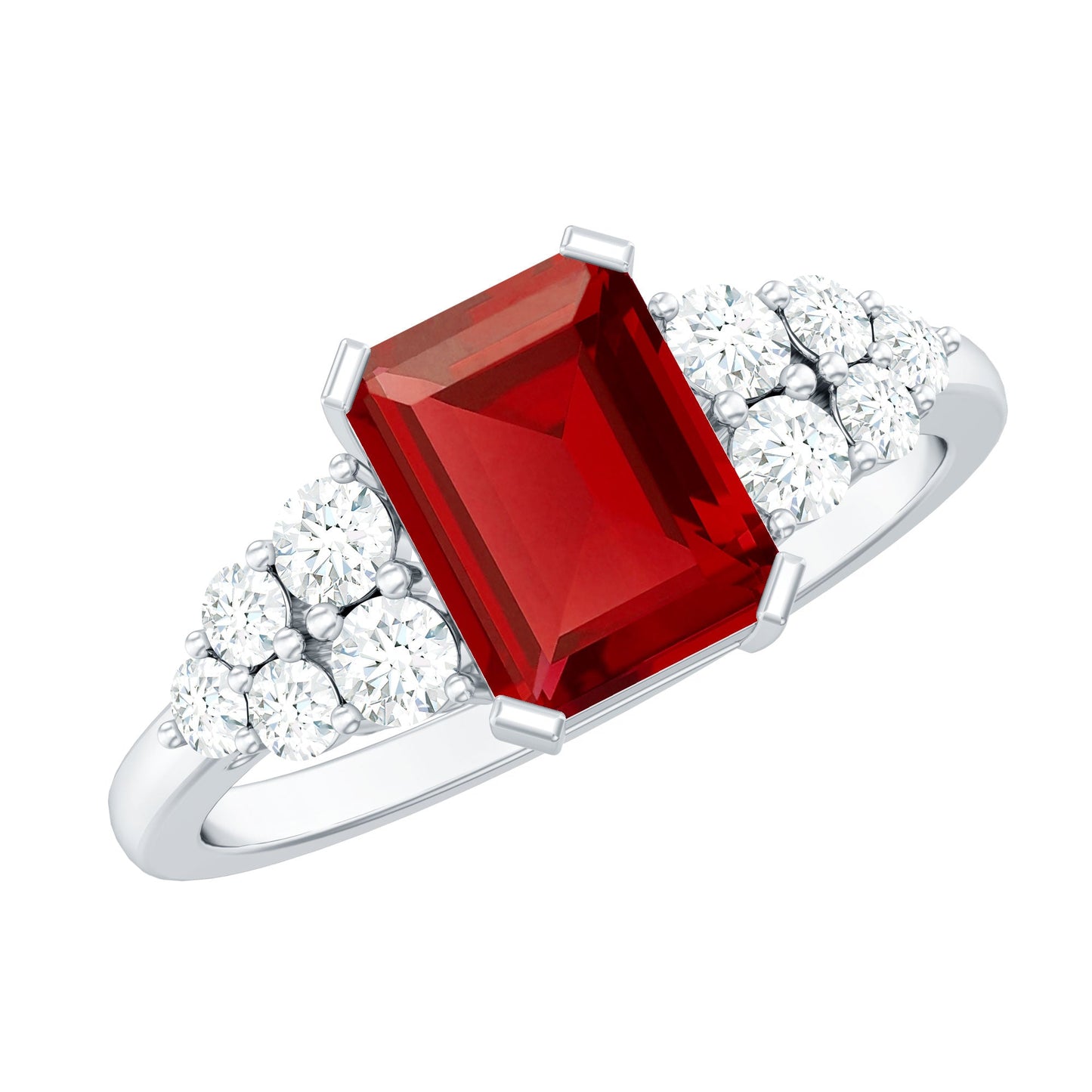 Certified 2.2 Carat Lab Grown Ruby Emerald Cut Engagement Ring with Real Diamond