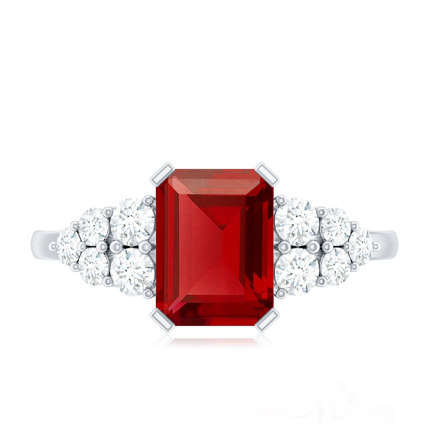 Certified 2.2 Carat Lab Grown Ruby Emerald Cut Engagement Ring with Real Diamond