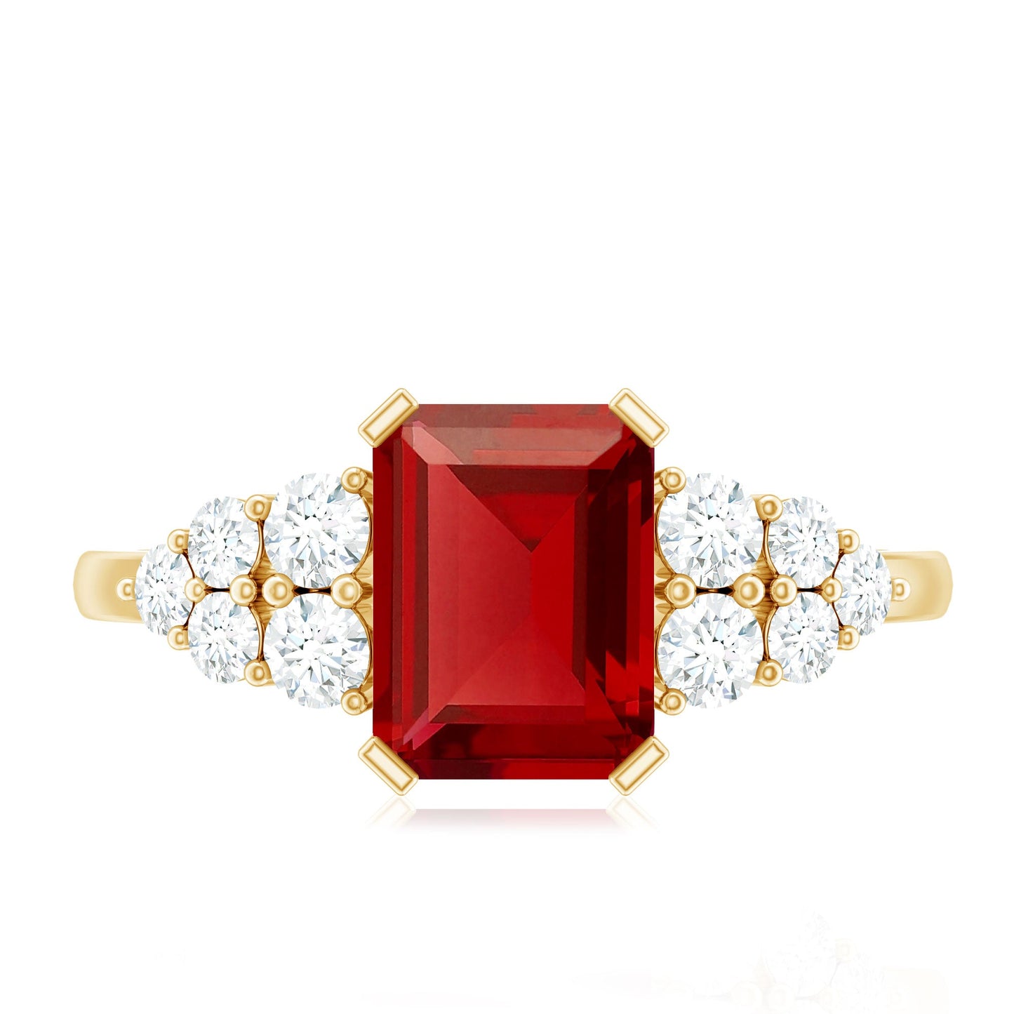 Certified 2.2 Carat Lab Grown Ruby Emerald Cut Engagement Ring with Real Diamond
