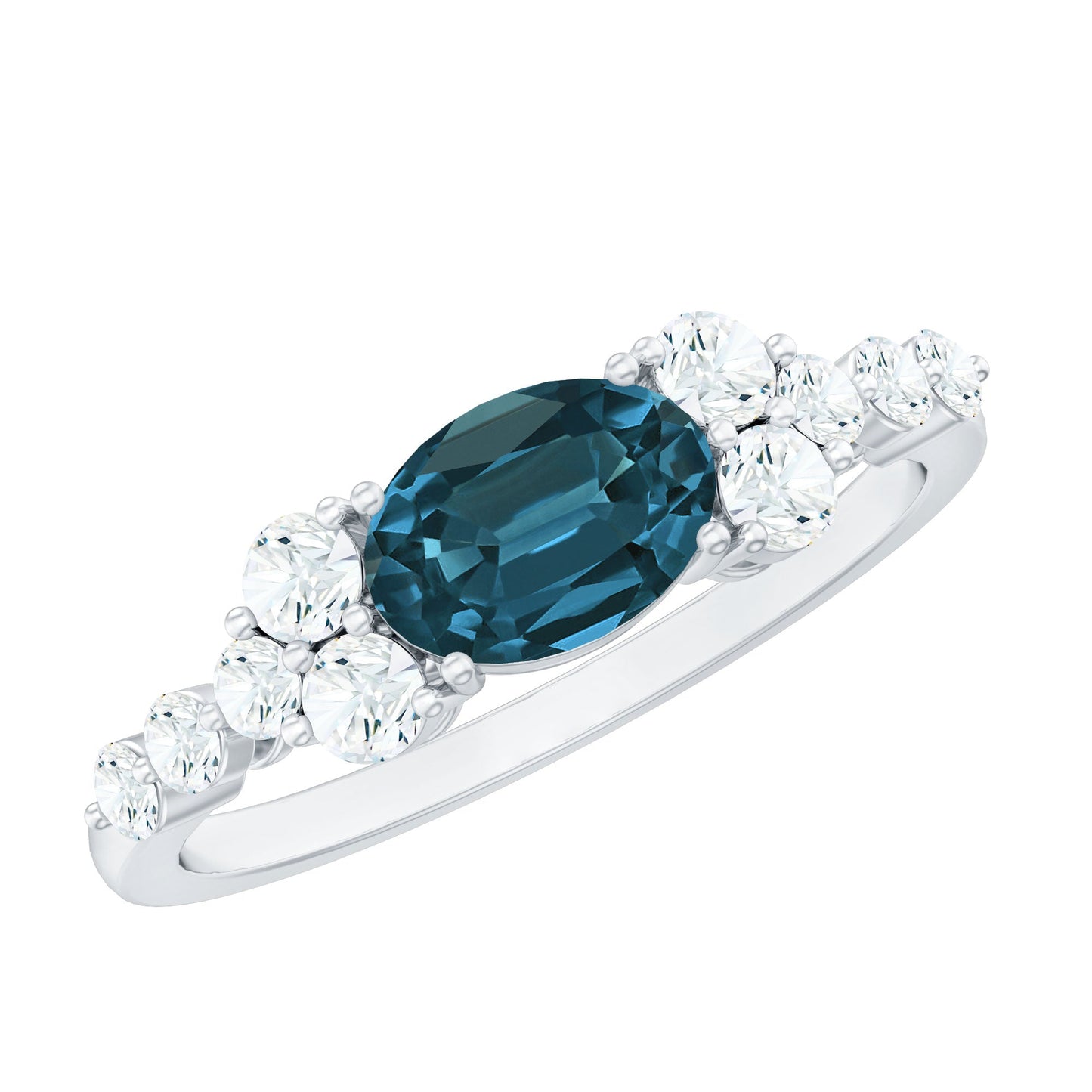 1 Carat Oval Cut London Blue Topaz Promise Ring with Diamond