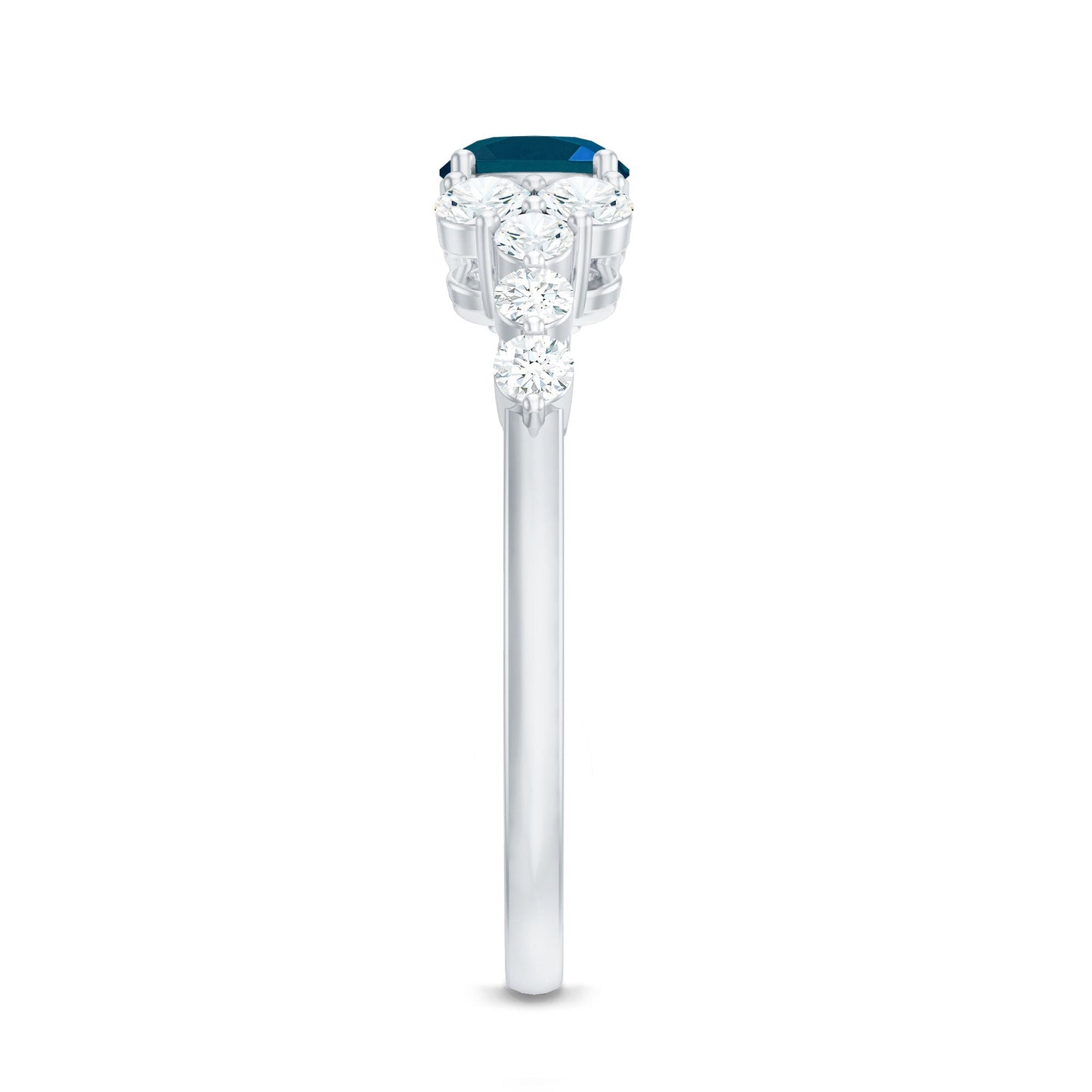 1 Carat Oval Cut London Blue Topaz Promise Ring with Diamond