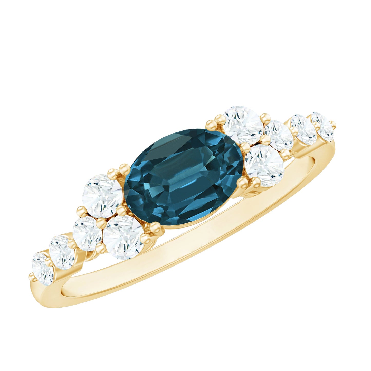 1 Carat Oval Cut London Blue Topaz Promise Ring with Diamond