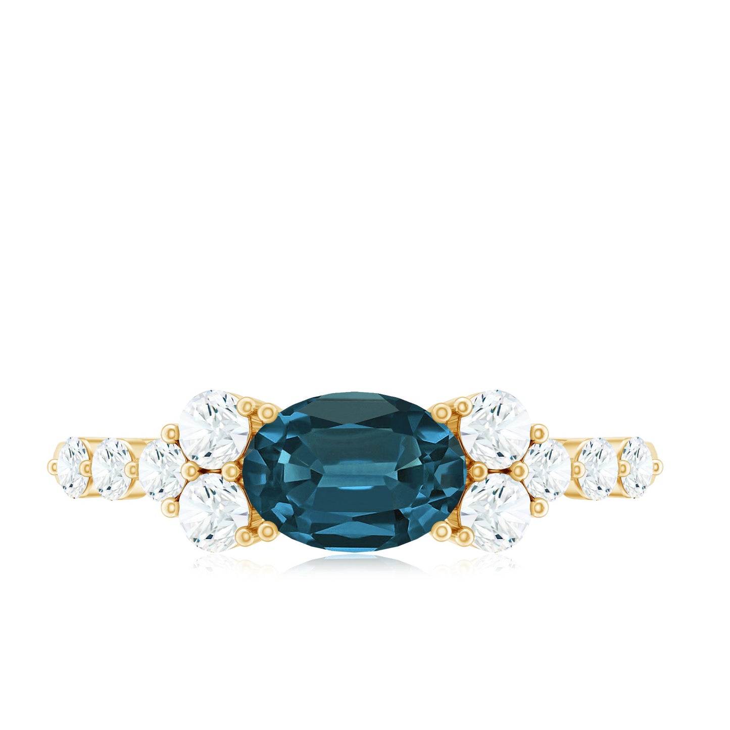 1 Carat Oval Cut London Blue Topaz Promise Ring with Diamond