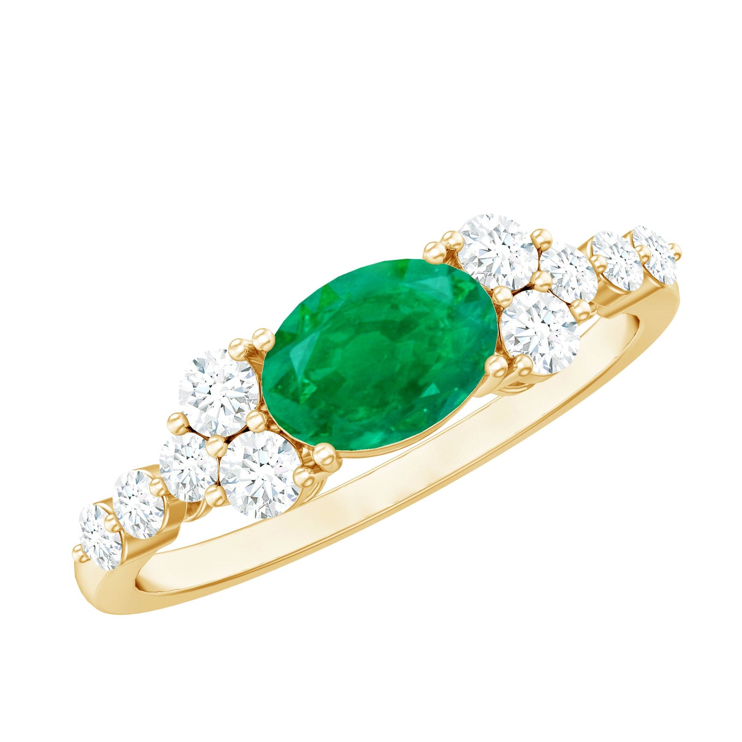 0.7 Carat Oval Cut Emerald Promise Ring with Diamond