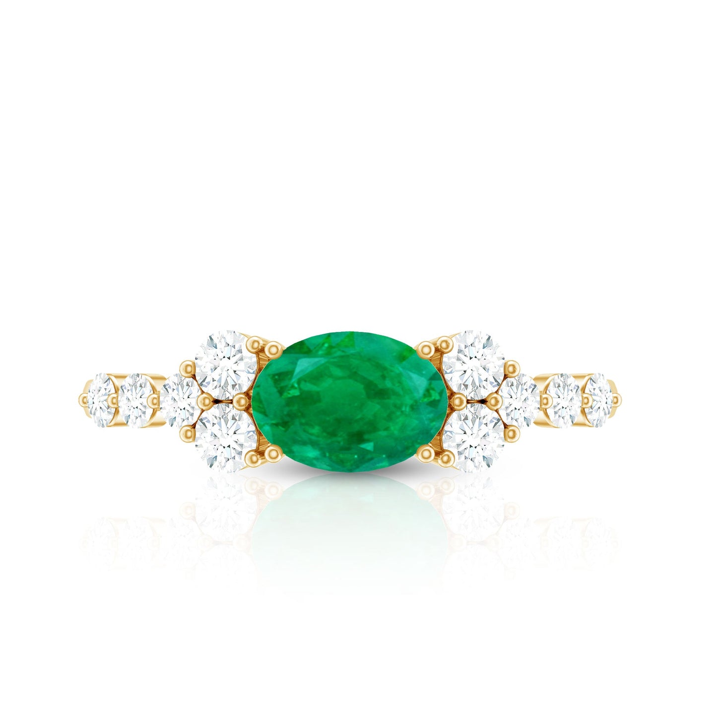 0.7 Carat Oval Cut Emerald Promise Ring with Diamond