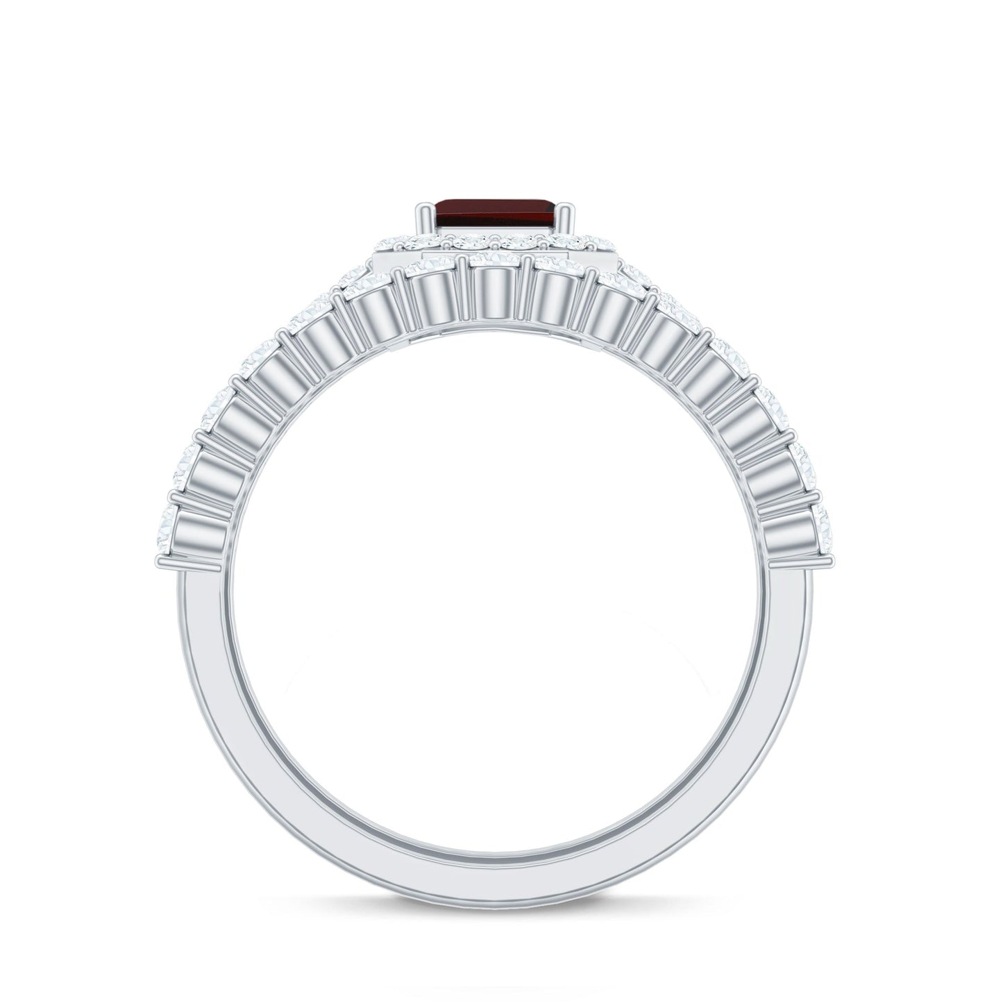 Genuine 2 Carat Emerald Cut Garnet Moissanite Wedding Ring Set of 2