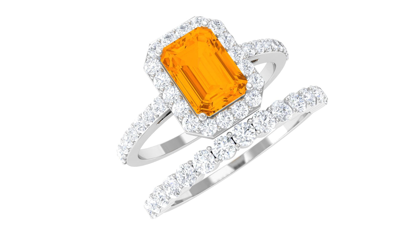 Real Fire Opal and Moissanite Stackable Ring Set