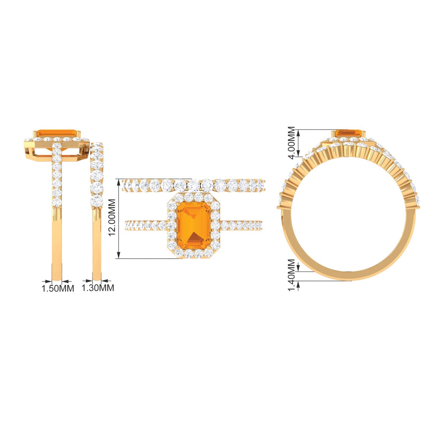 Real Fire Opal and Moissanite Stackable Ring Set