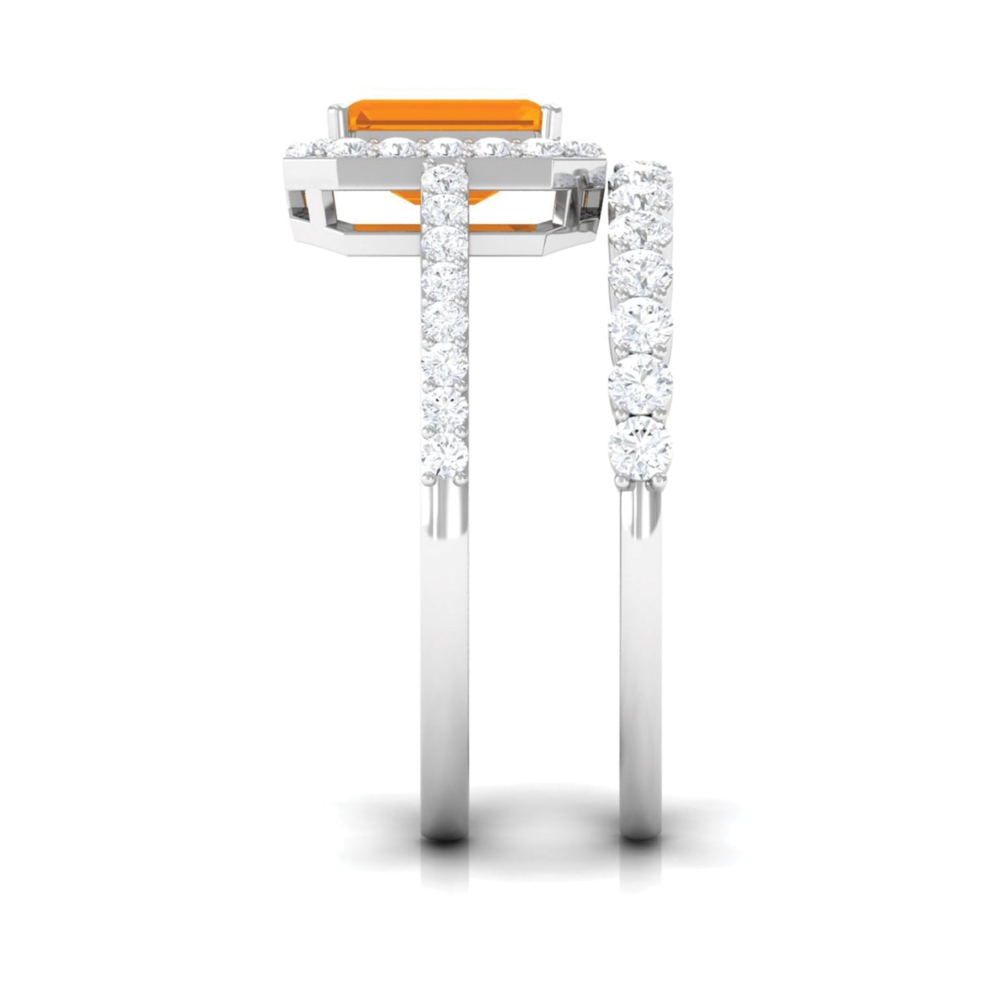 Real Fire Opal and Moissanite Stackable Ring Set