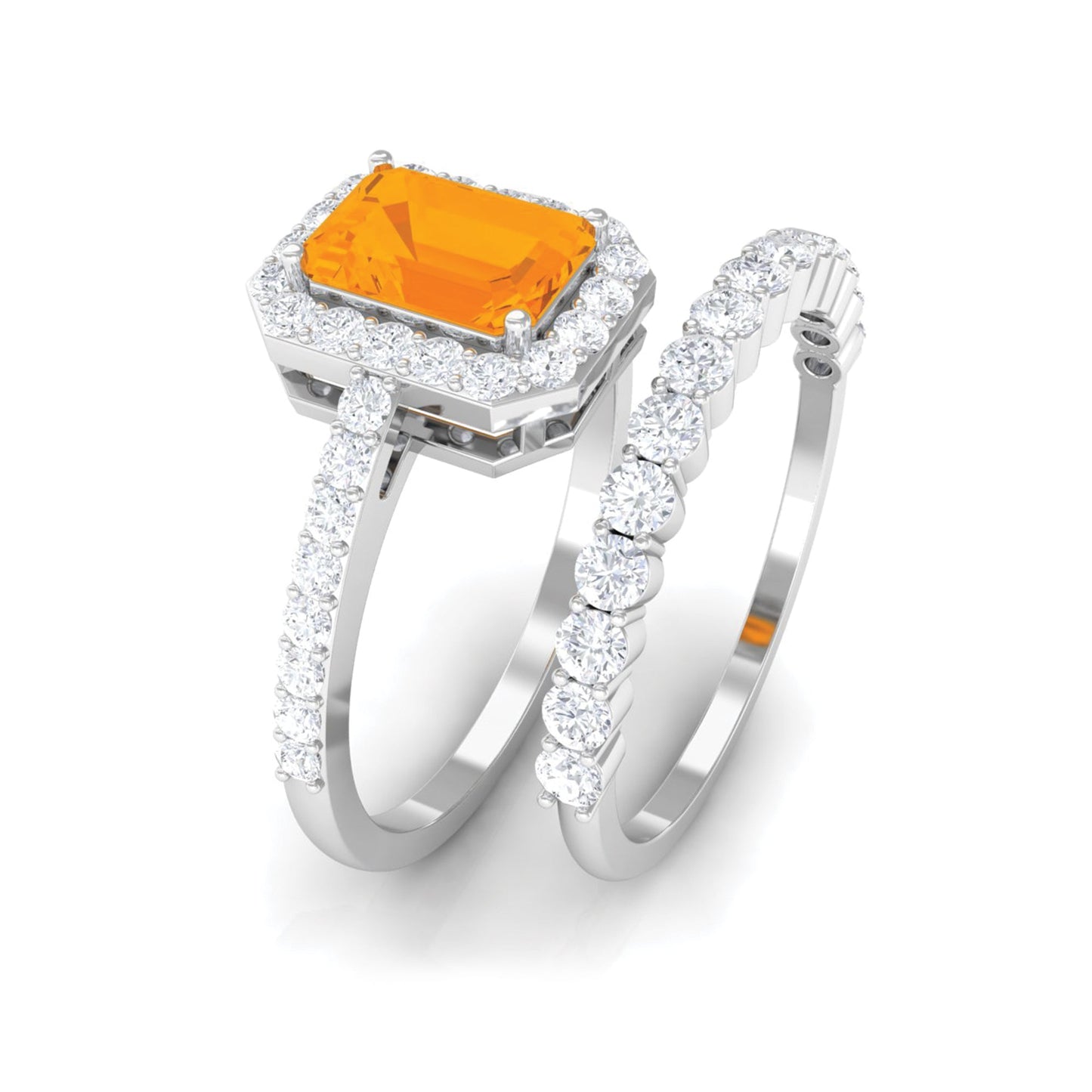 Real Fire Opal and Moissanite Stackable Ring Set