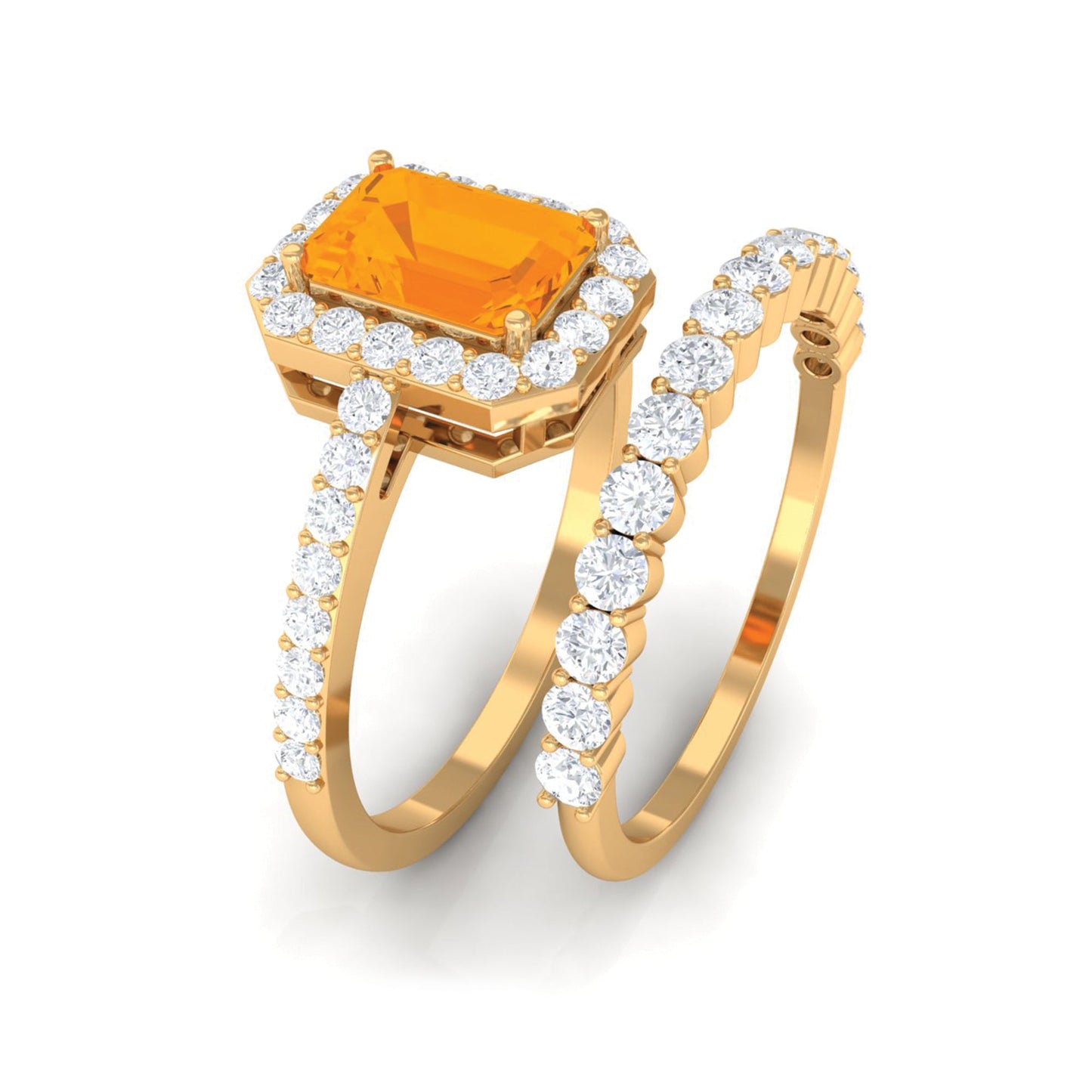 Real Fire Opal and Moissanite Stackable Ring Set