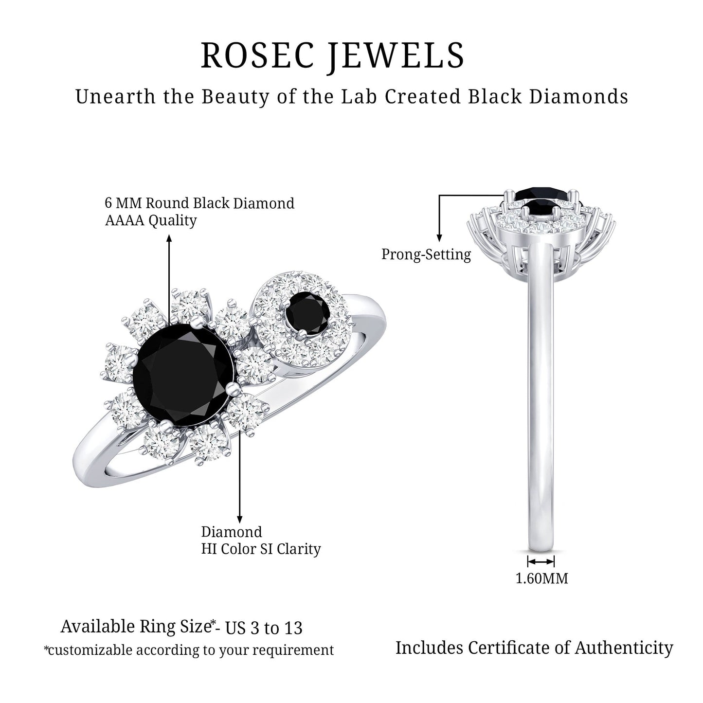 Lab Grown Black and White Diamond Designer Engagement Ring