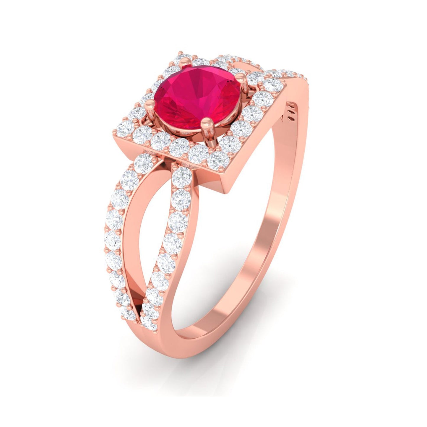 Real 0.6 Carat Ruby Engagement Ring with Diamond Split Shank