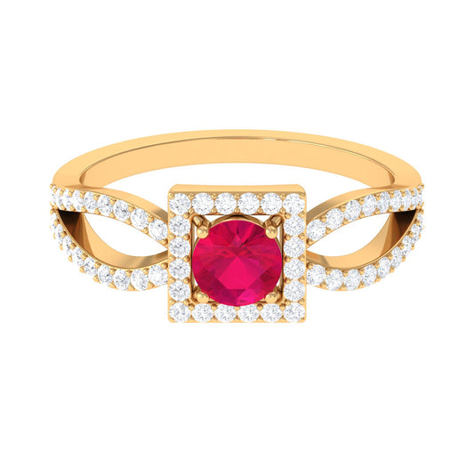 Real 0.6 Carat Ruby Engagement Ring with Diamond Split Shank