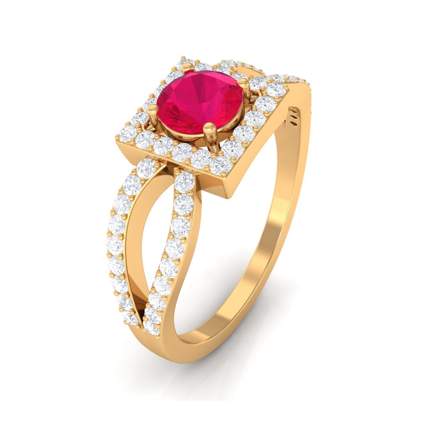 Real 0.6 Carat Ruby Engagement Ring with Diamond Split Shank