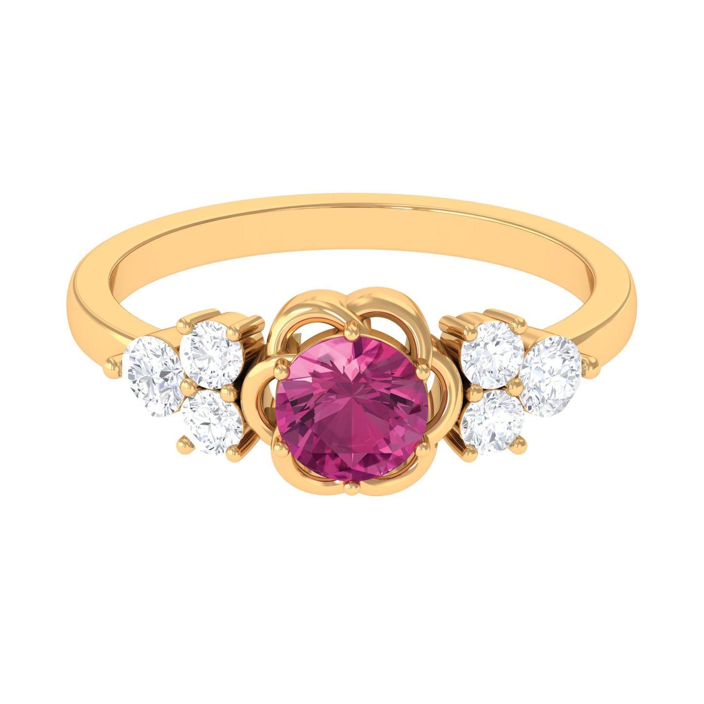 Nature Inspired Floral Ring with Pink Tourmaline and Diamond