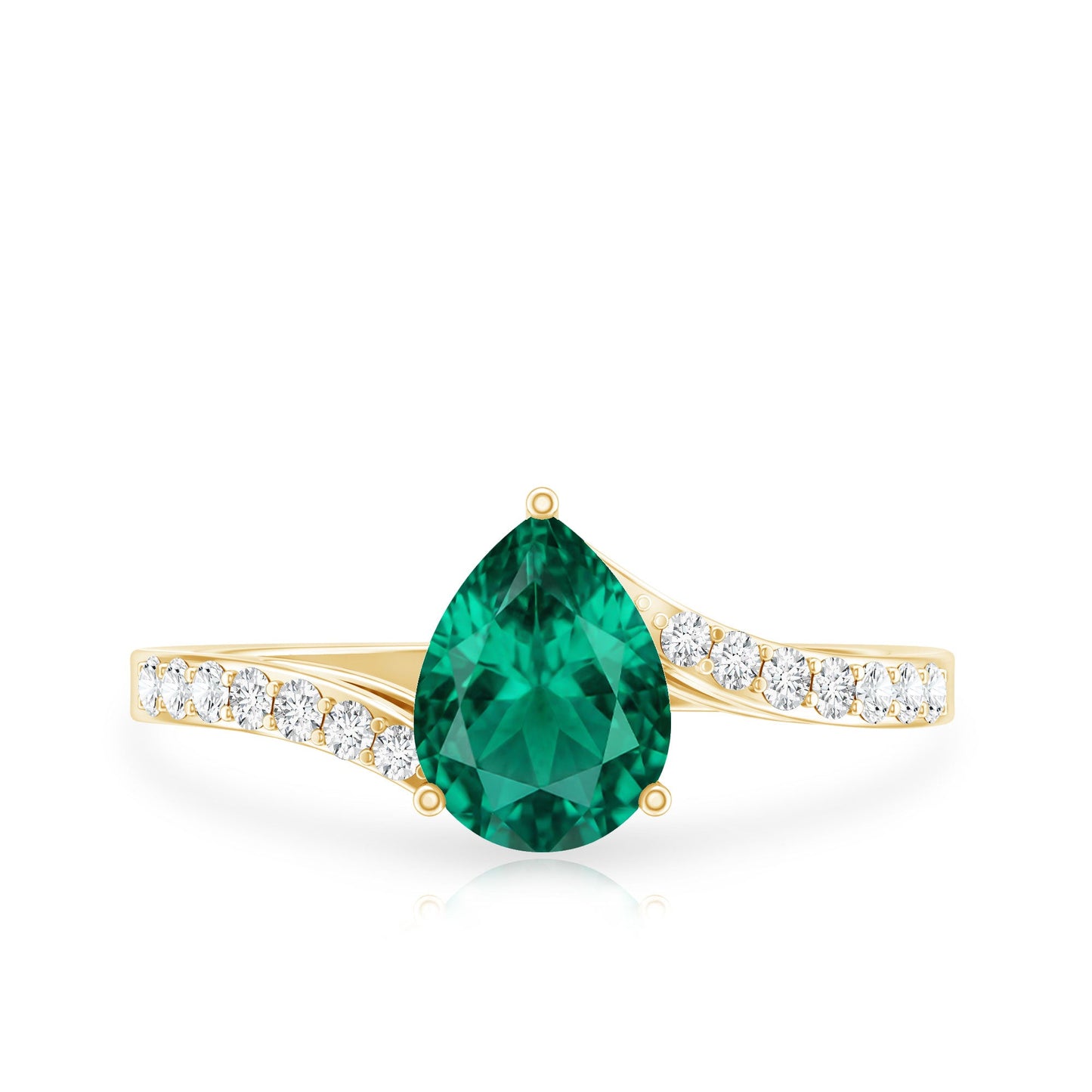 Classic Lab Grown Emerald Diamond Teardrop Engagement Ring with Bypass Shank