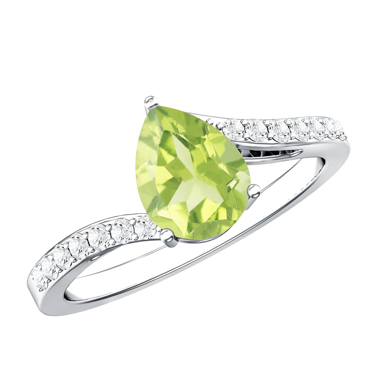 1 Carat Pear Shaped Peridot Engagement Ring with Diamond Bypass Shank