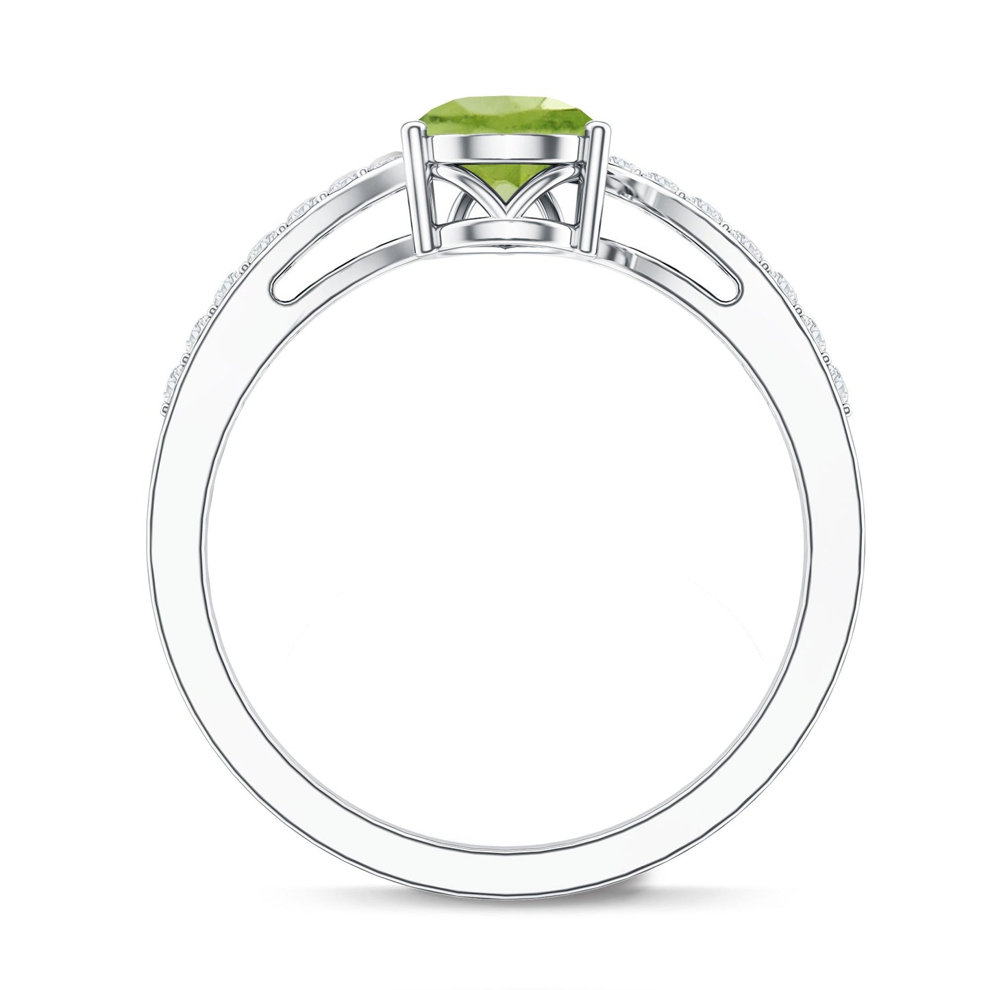 1 Carat Pear Shaped Peridot Engagement Ring with Diamond Bypass Shank