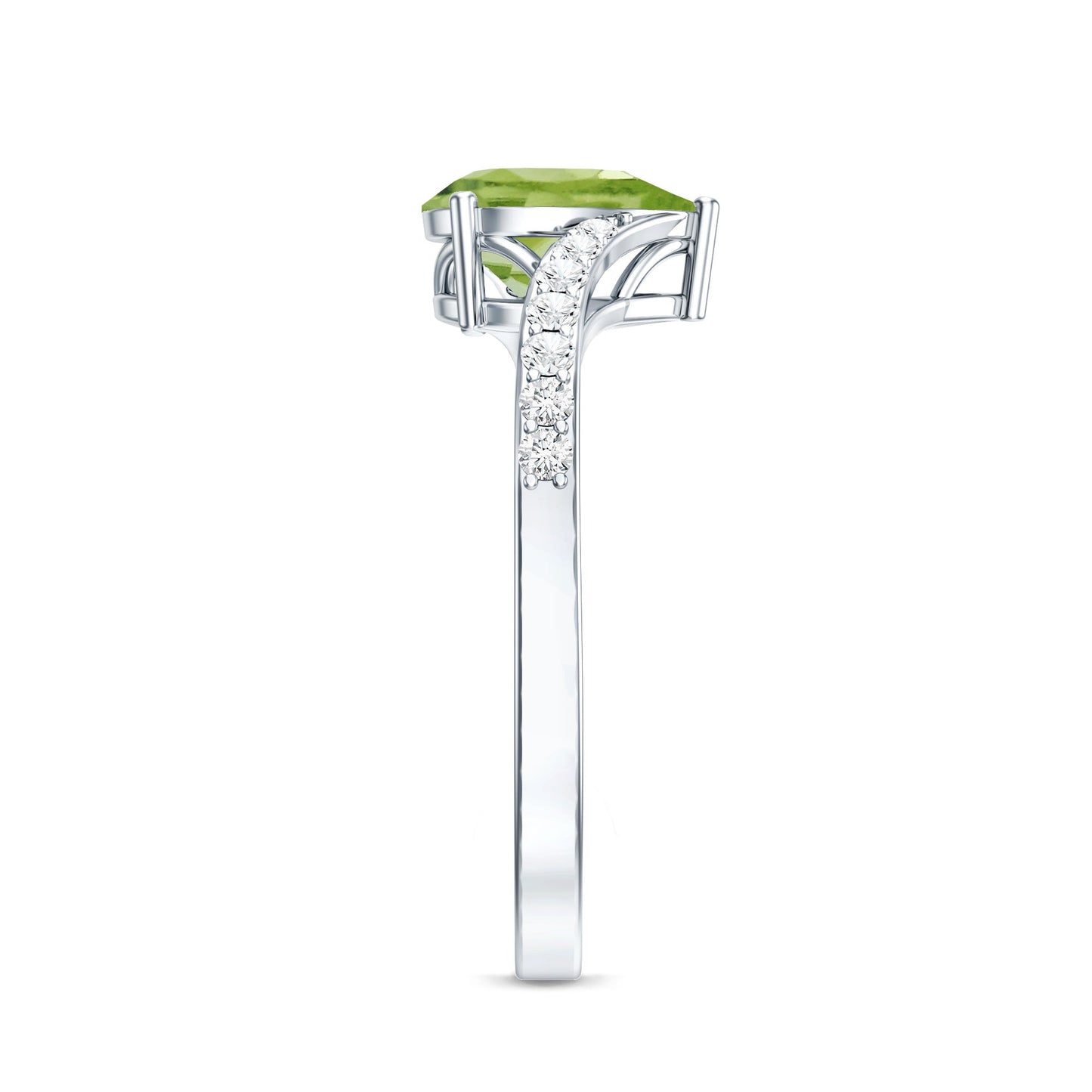 1 Carat Pear Shaped Peridot Engagement Ring with Diamond Bypass Shank