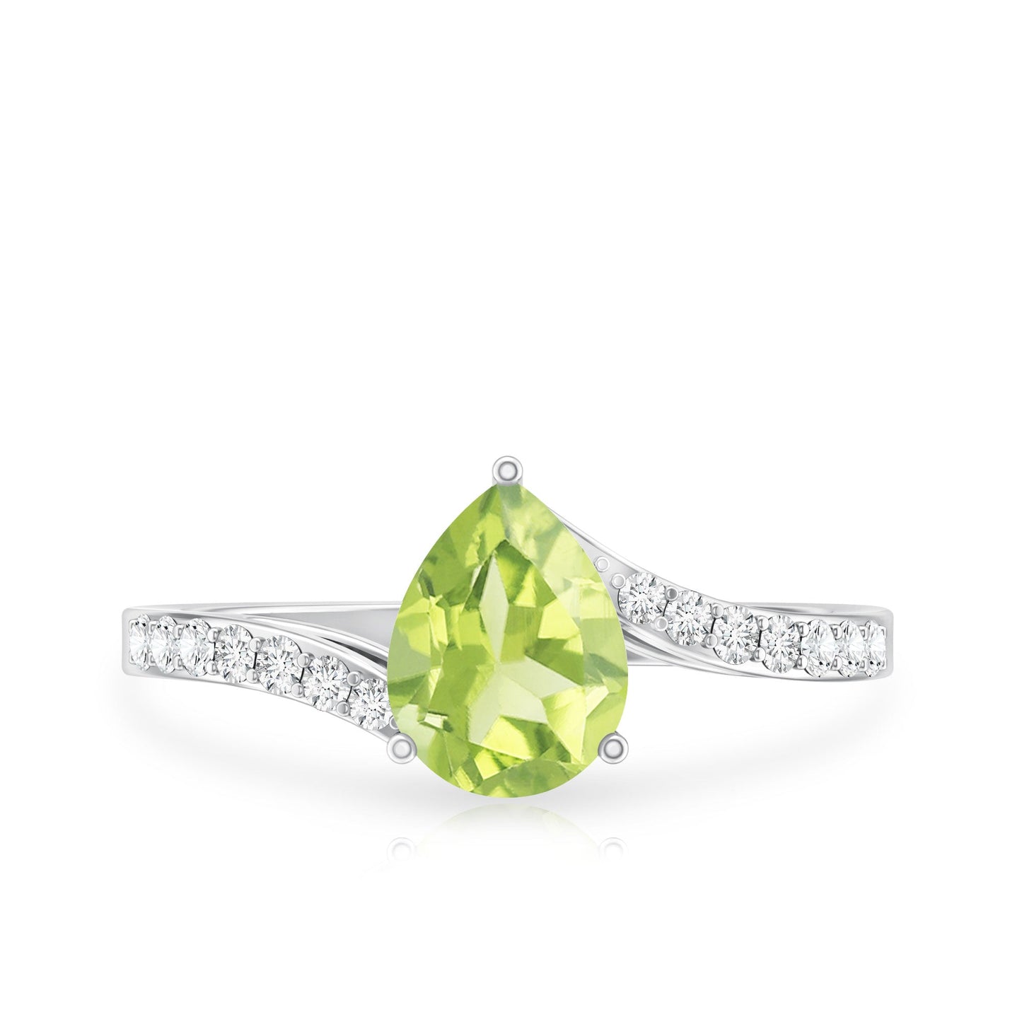 1 Carat Pear Shaped Peridot Engagement Ring with Diamond Bypass Shank