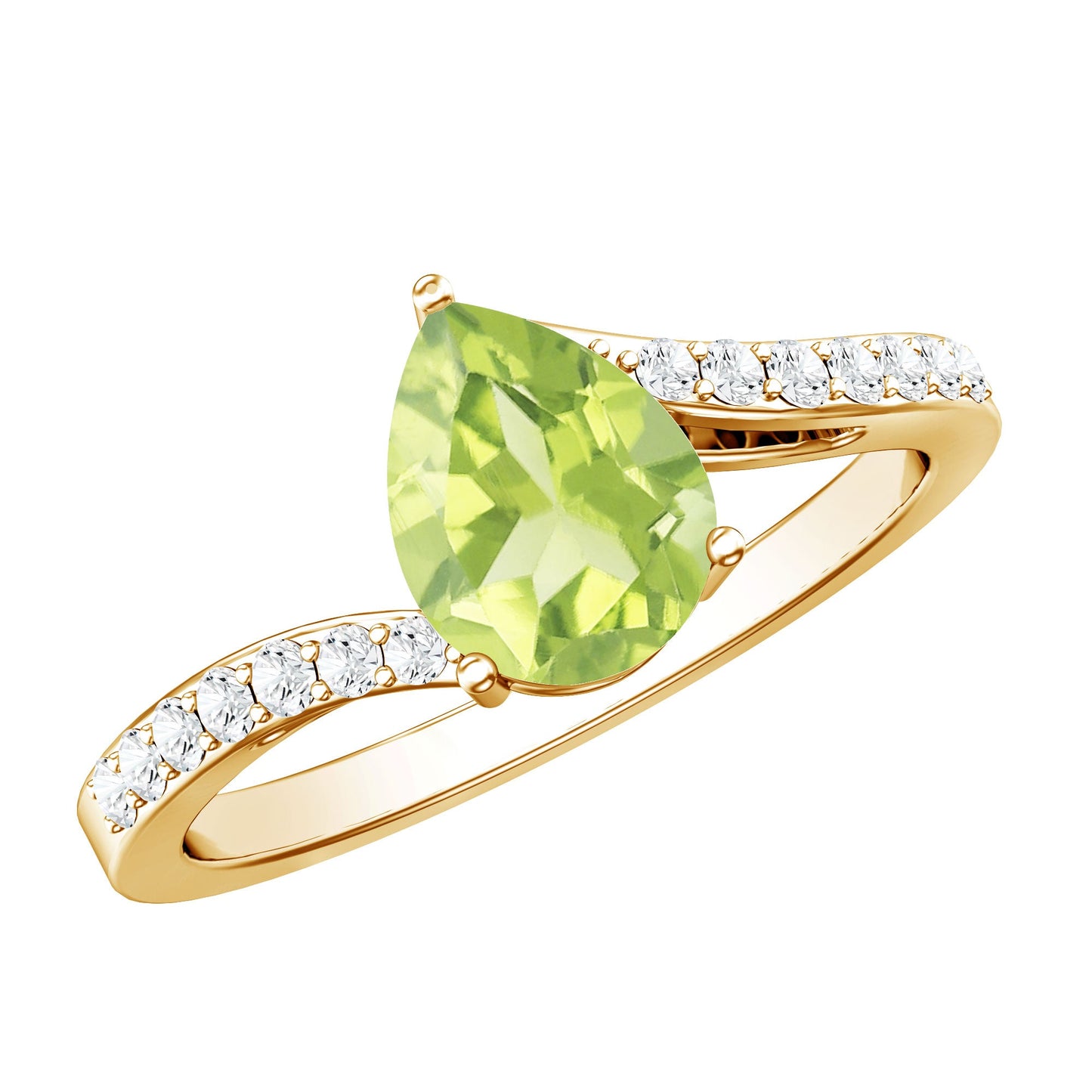 1 Carat Pear Shaped Peridot Engagement Ring with Diamond Bypass Shank