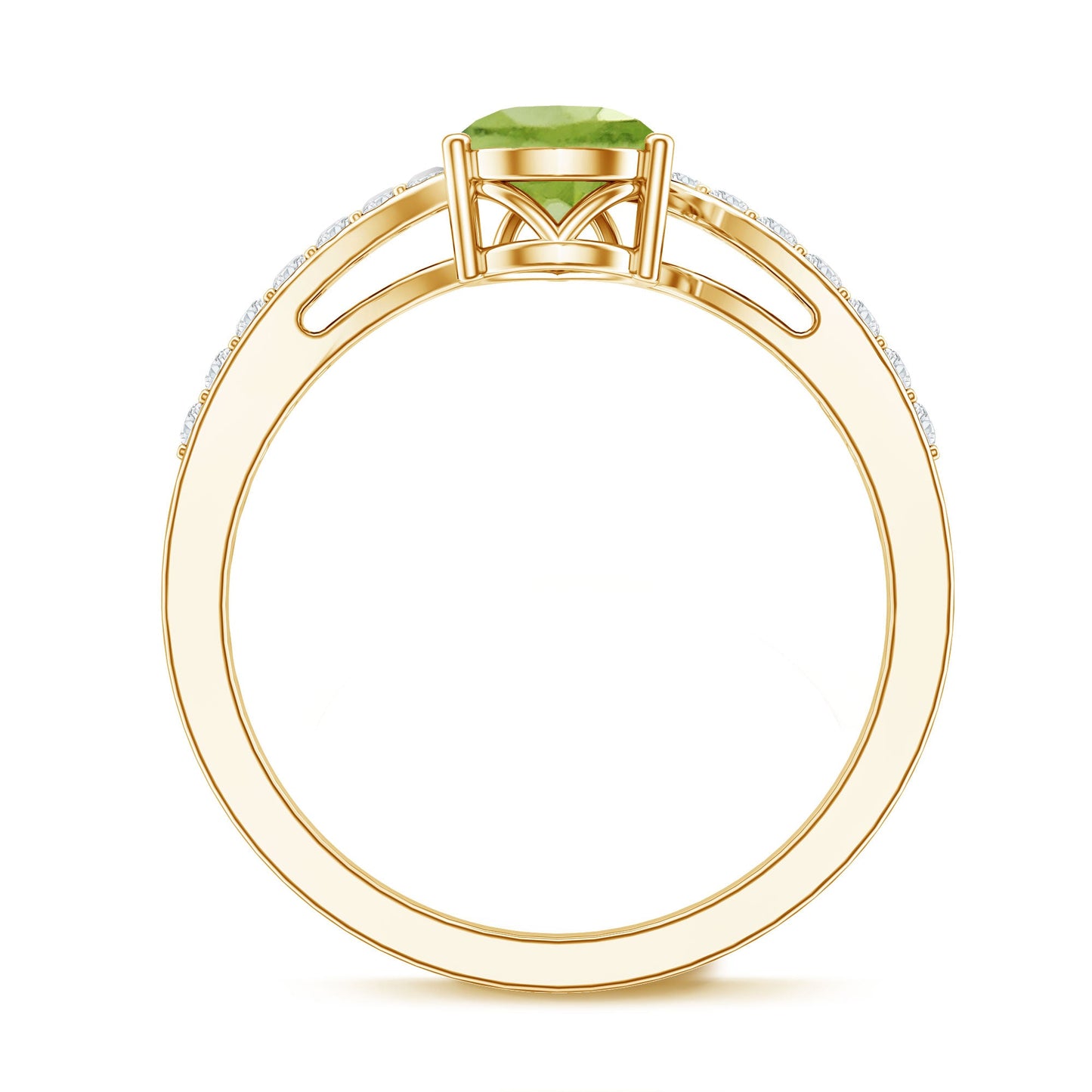 1 Carat Pear Shaped Peridot Engagement Ring with Diamond Bypass Shank