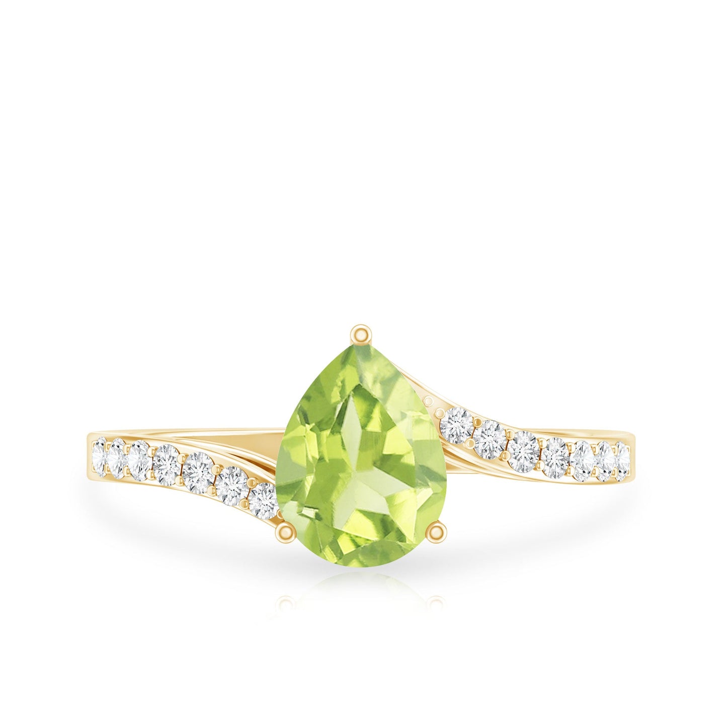 1 Carat Pear Shaped Peridot Engagement Ring with Diamond Bypass Shank