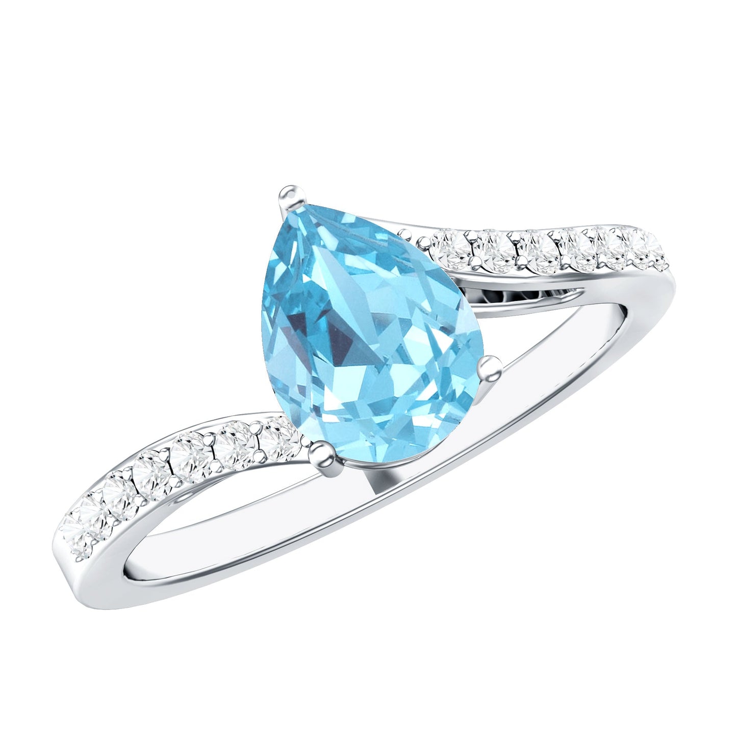 Pear Cut Aquamarine Teardrop Engagement Ring with Diamond