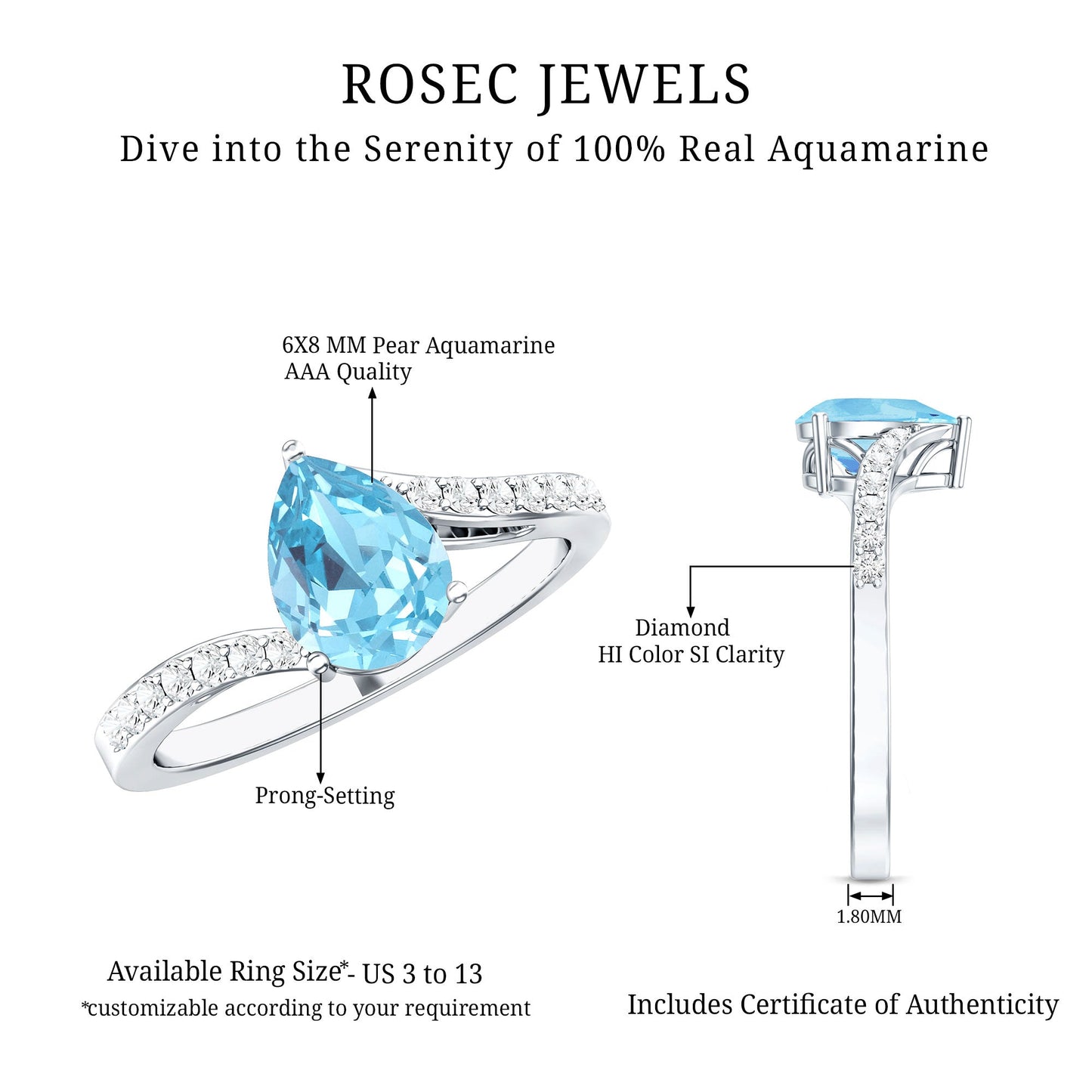 Pear Cut Aquamarine Teardrop Engagement Ring with Diamond